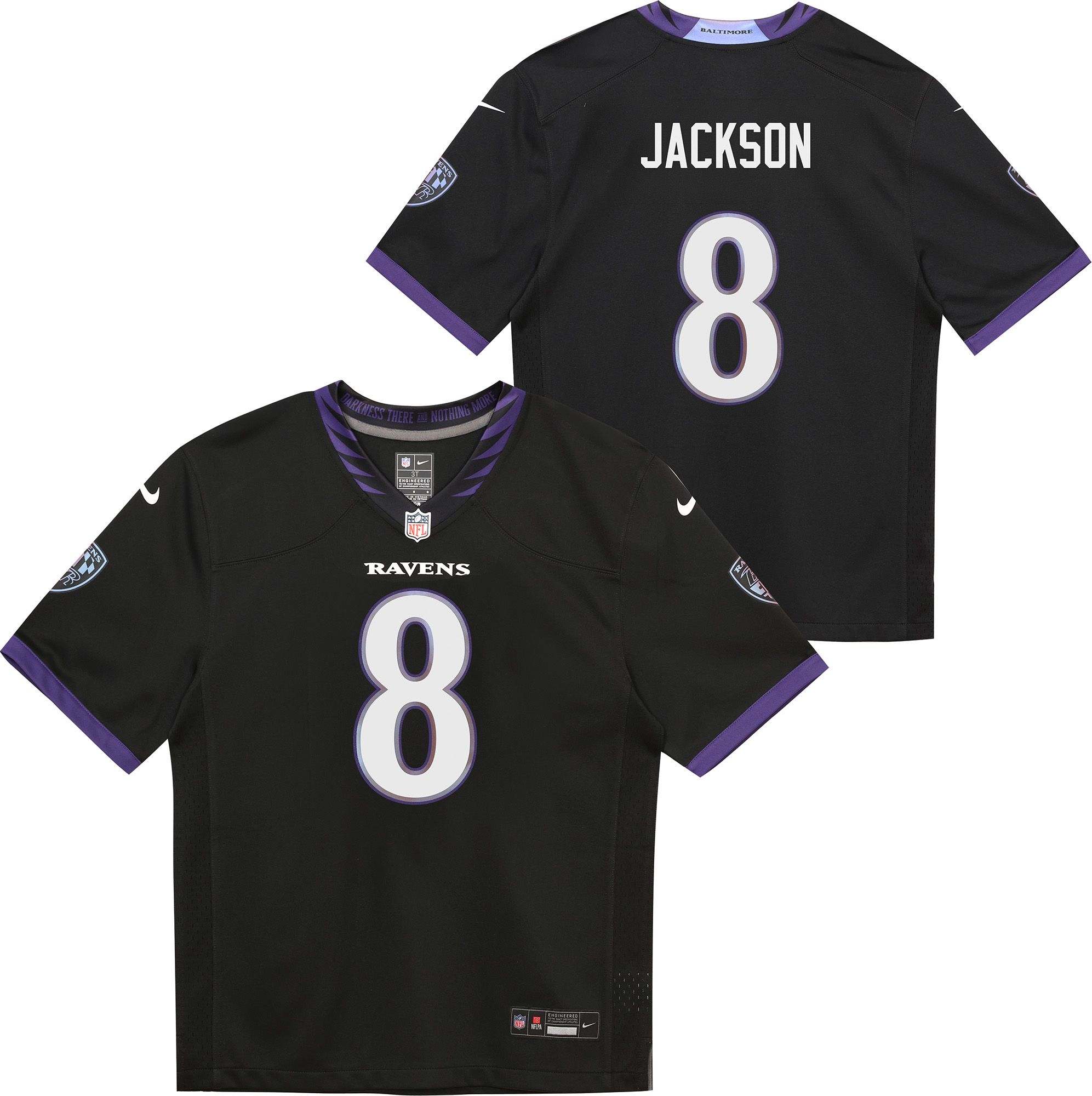 Nike Little Kids' Baltimore Ravens Lamar Jackson #8 Black Alternate Game Jersey
