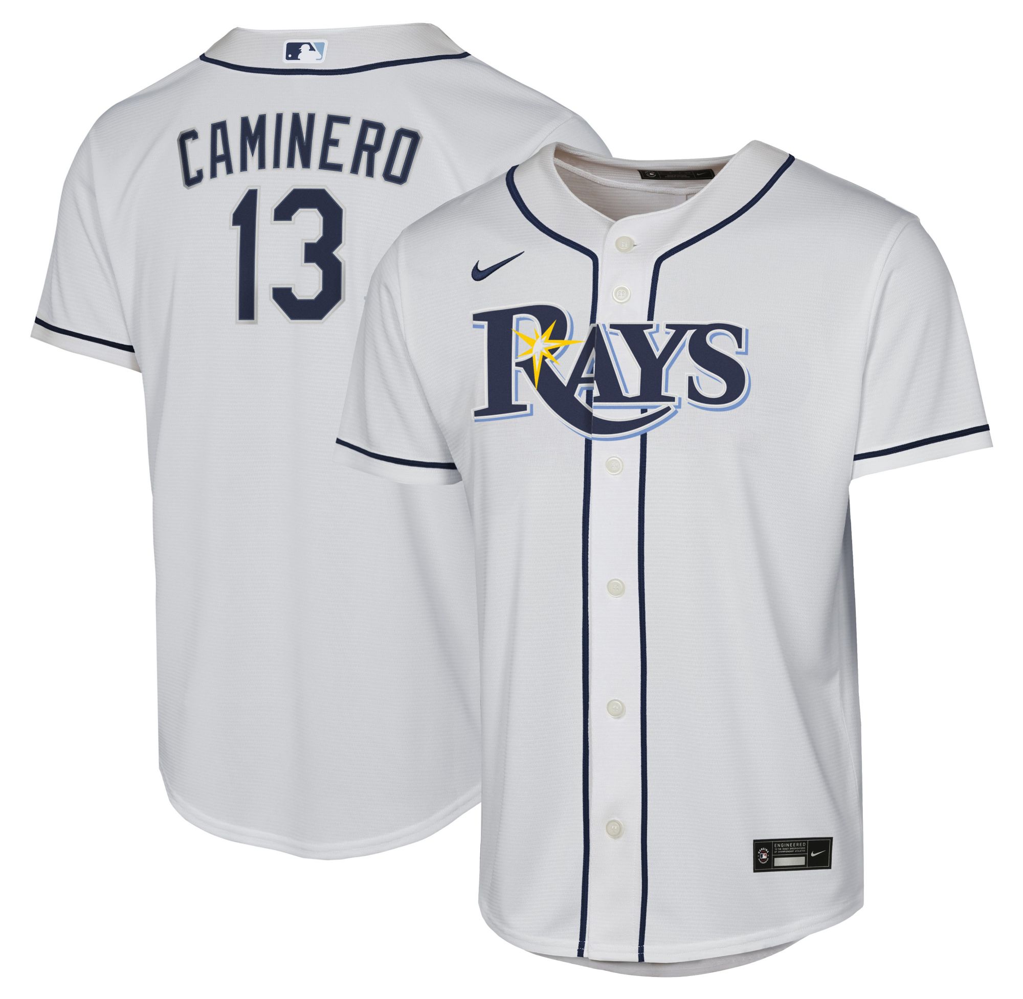 Nike Boys' Tampa Bay Rays White Junior Caminero #13 Home Baseline Jersey