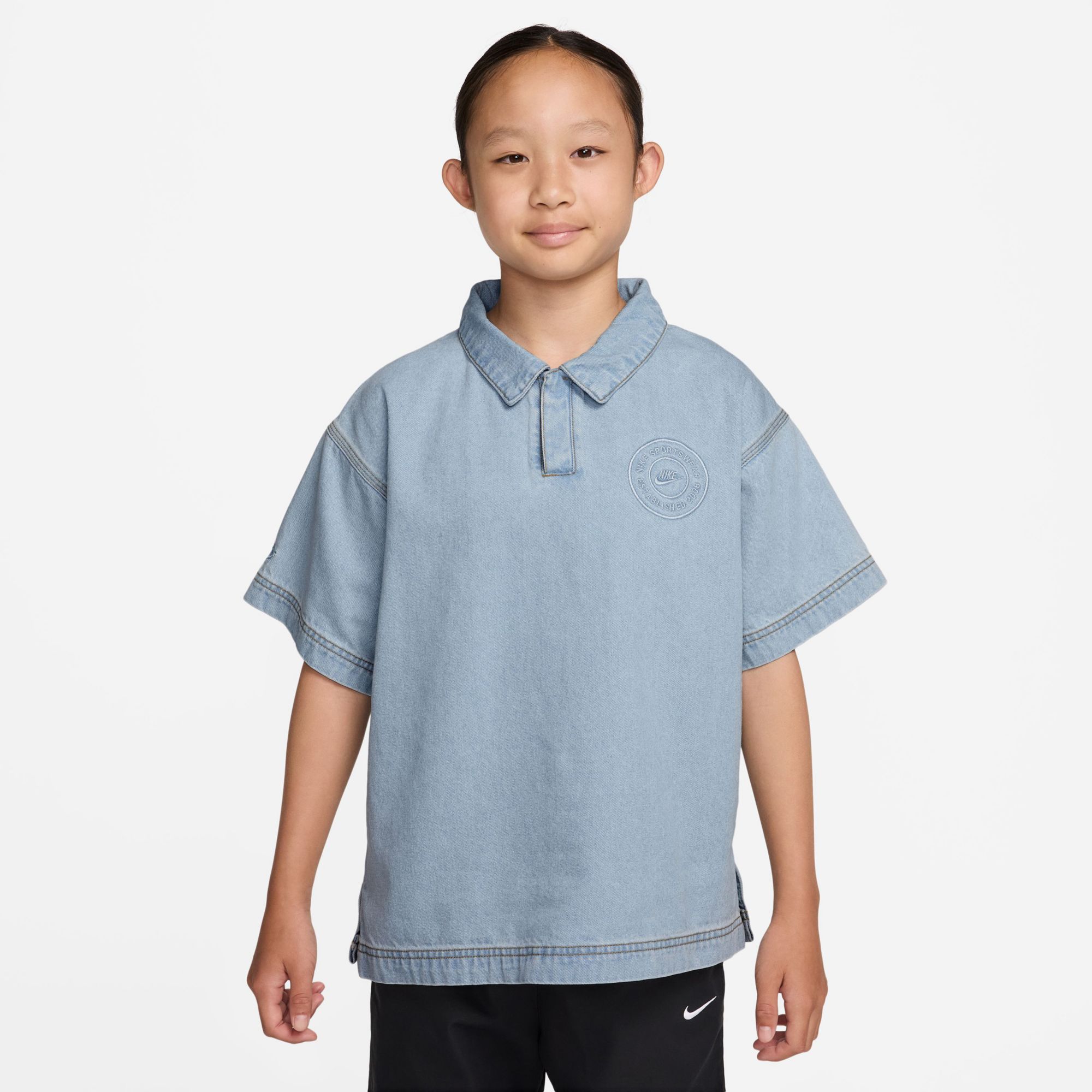 Nike Girls' Sportswear Denim Polo Short-Sleeve Shirt