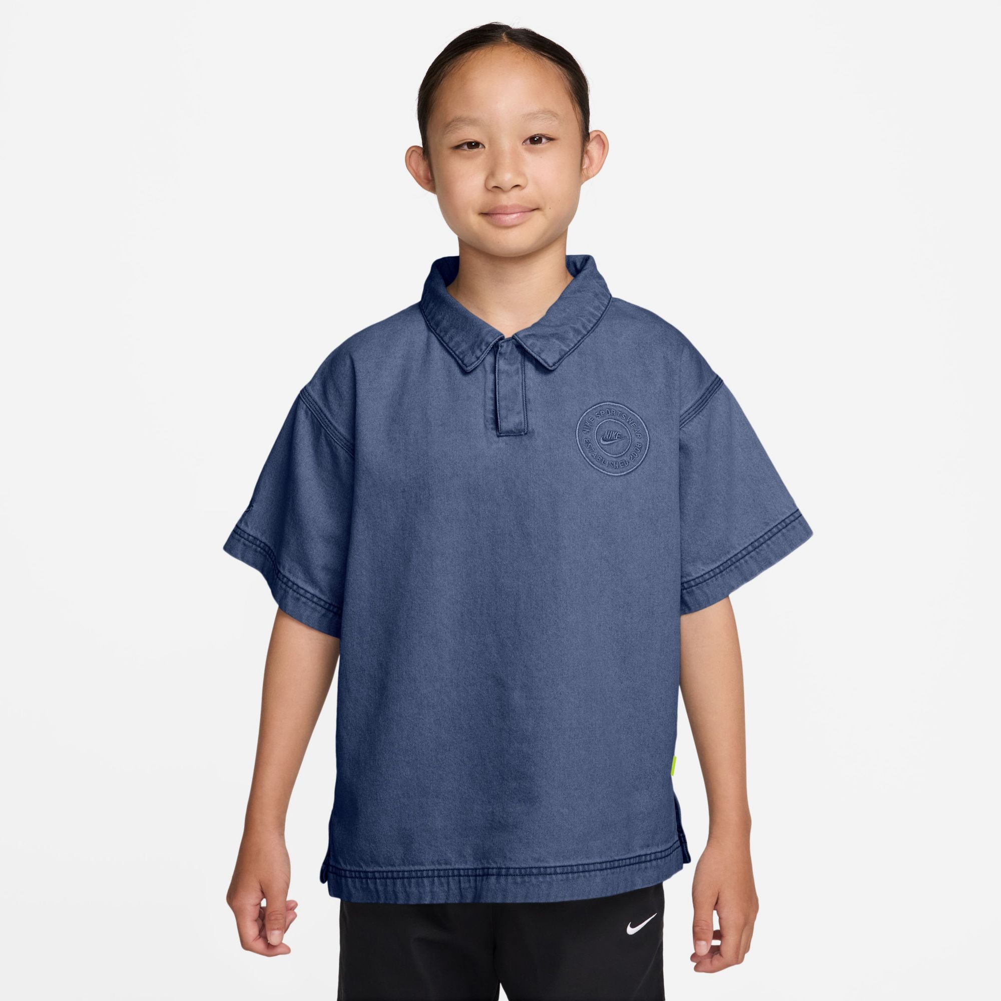 Nike Girls' Sportswear Denim Polo Short-Sleeve Shirt