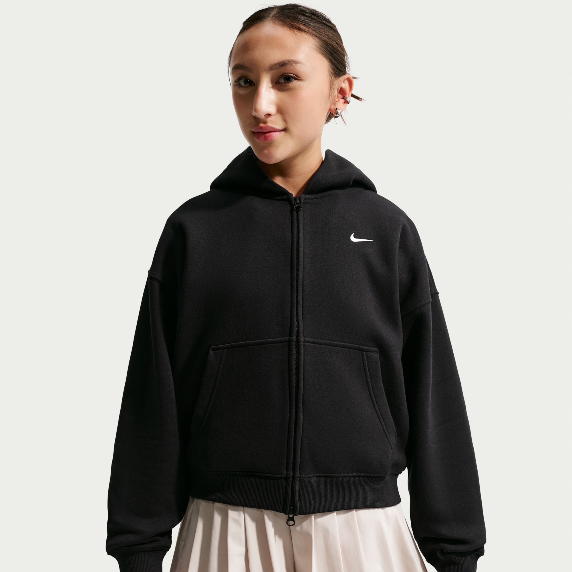 Nike Girls' Studio Fleece Oversized Full-Zip Hoodie