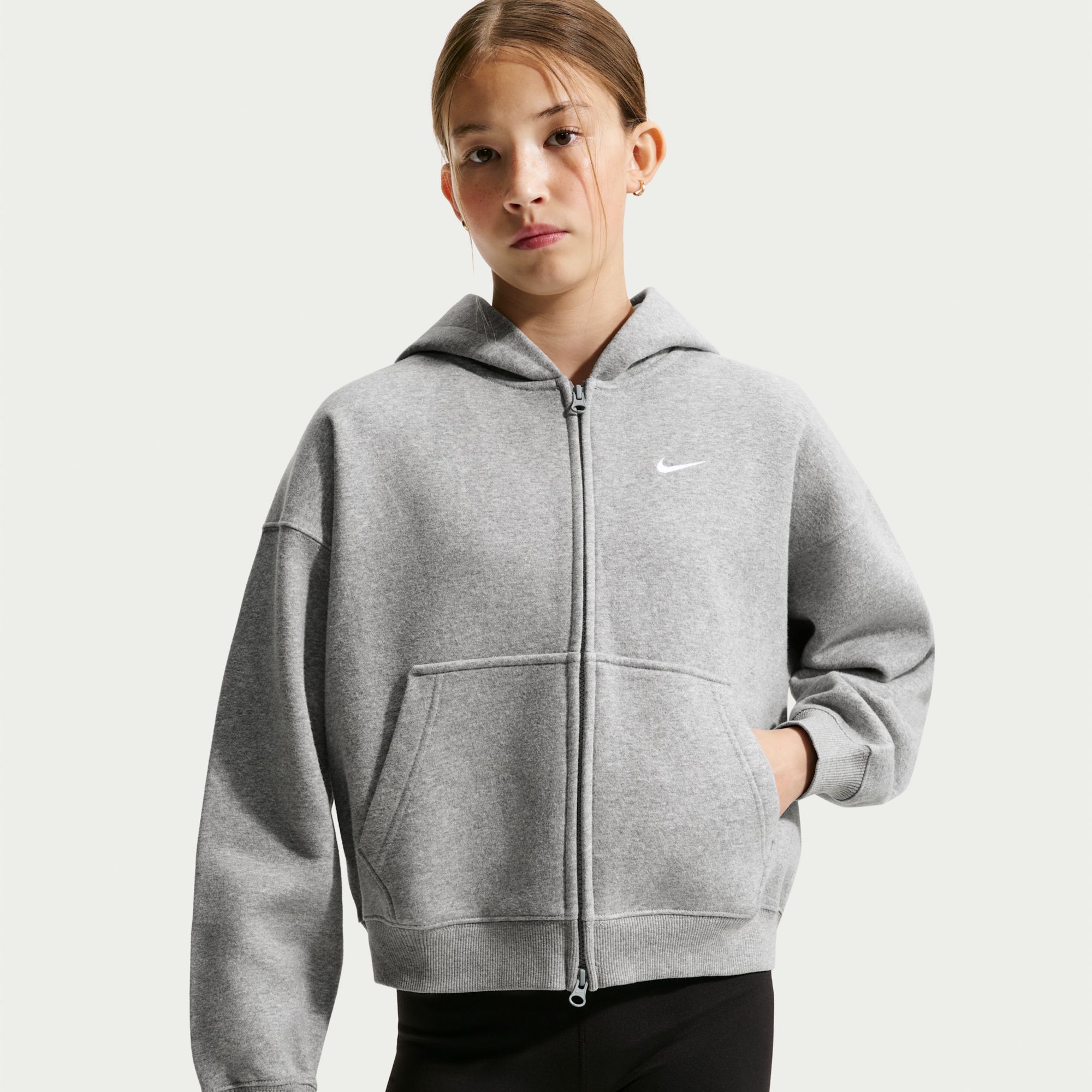 Nike Girls' Studio Fleece Oversized Full-Zip Hoodie