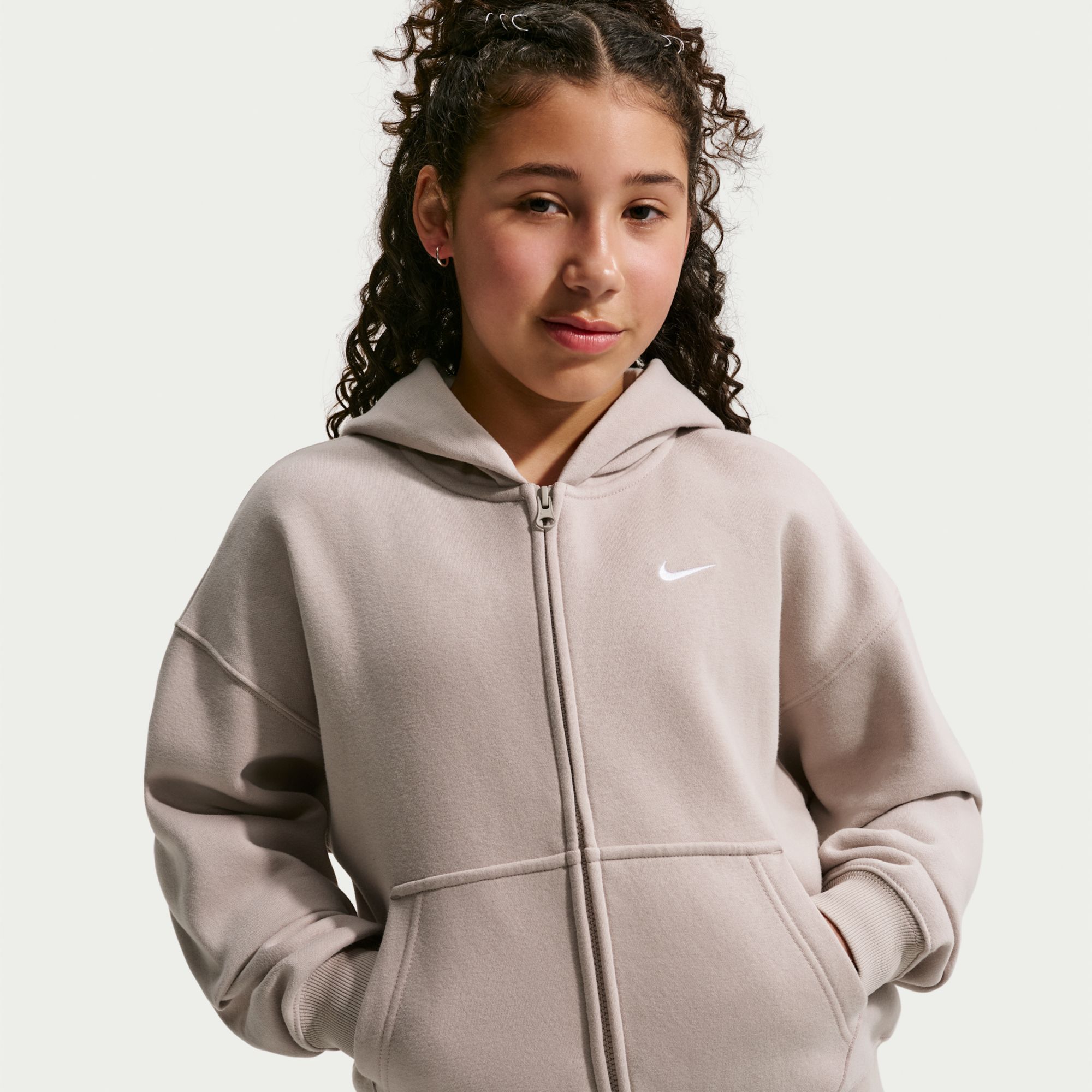 Nike Girls' Studio Fleece Oversized Full-Zip Hoodie