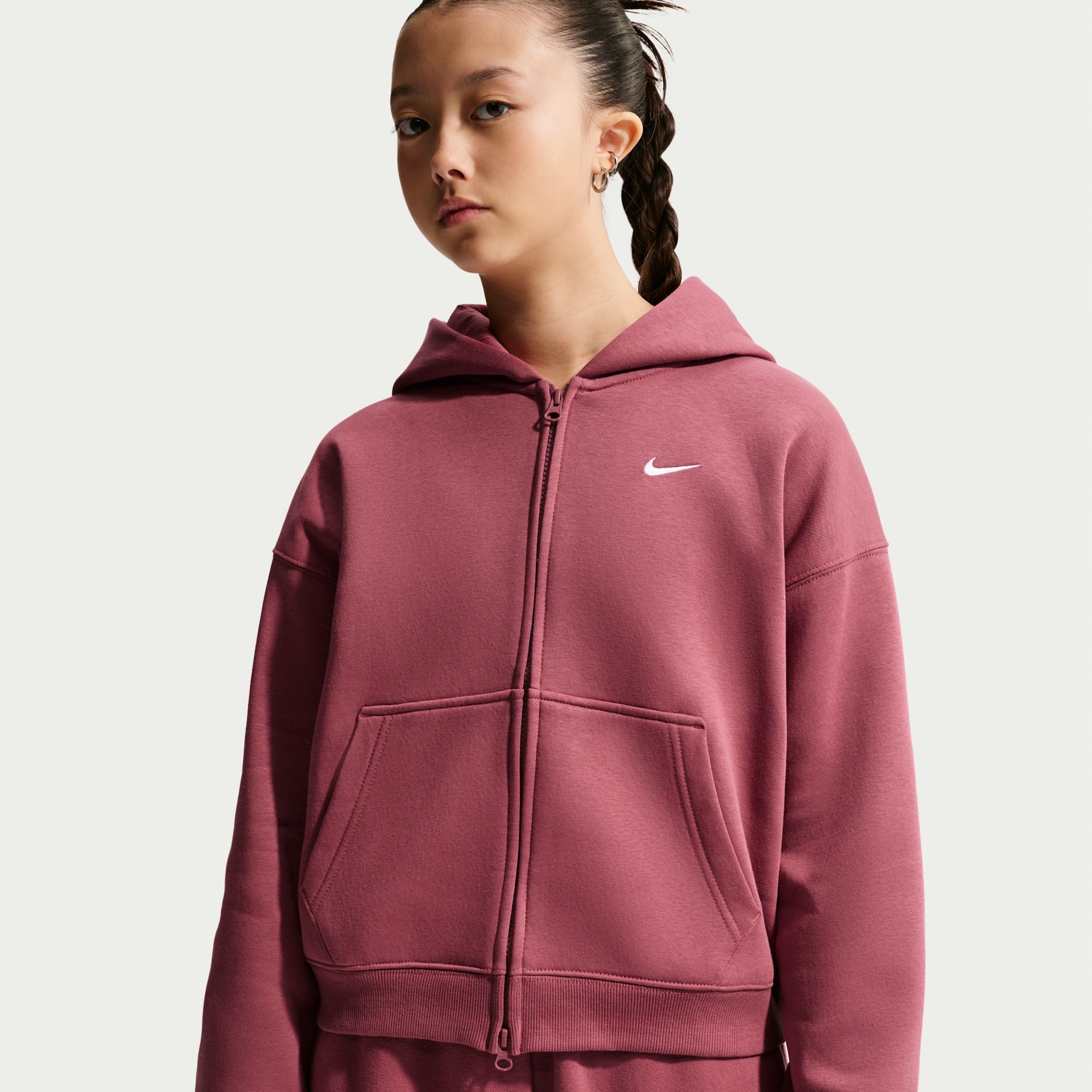 Nike Girls' Studio Fleece Oversized Full-Zip Hoodie