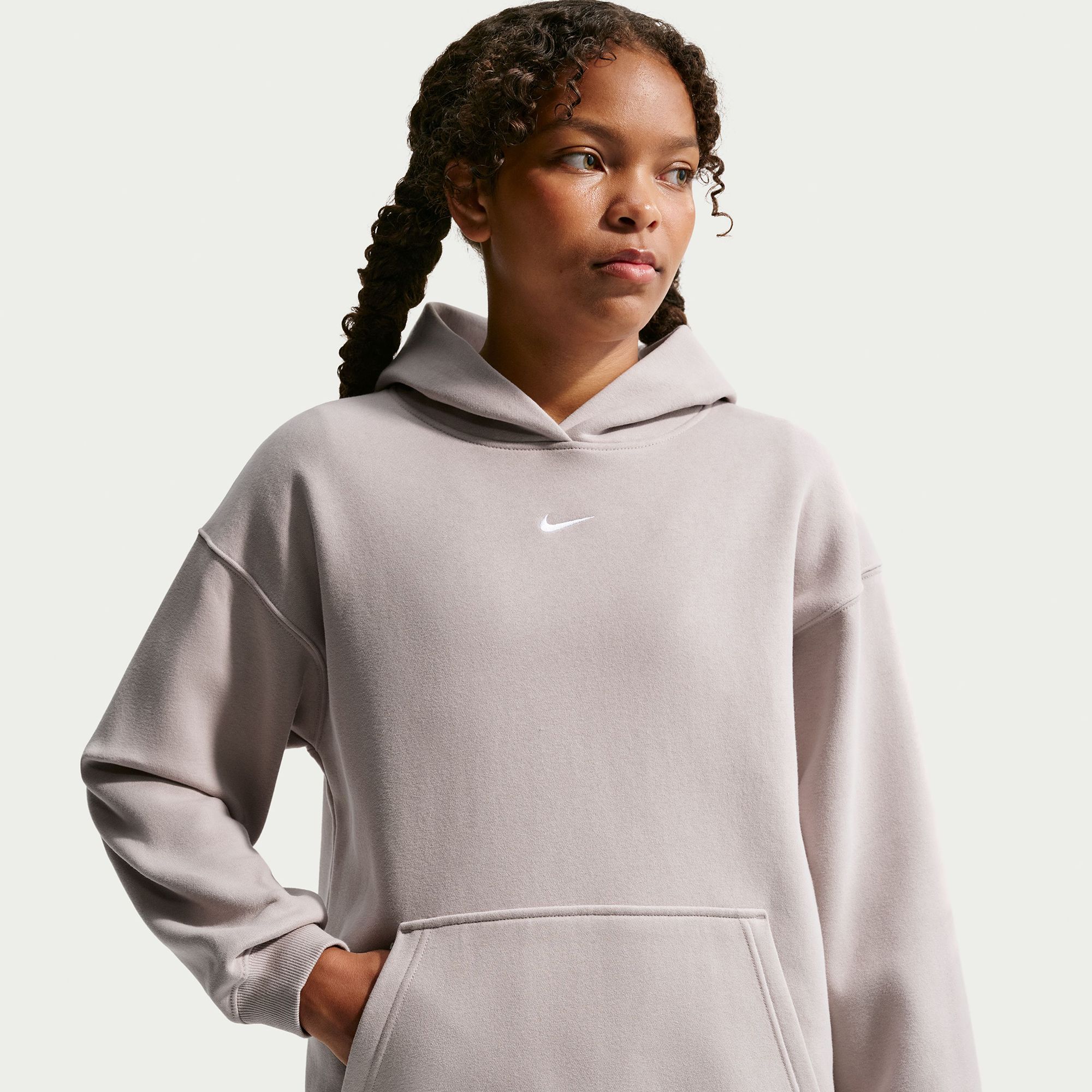 Nike Studio Big Kid Girls Long Sleeve Fleece Active Hoodie, X-large, Beige
