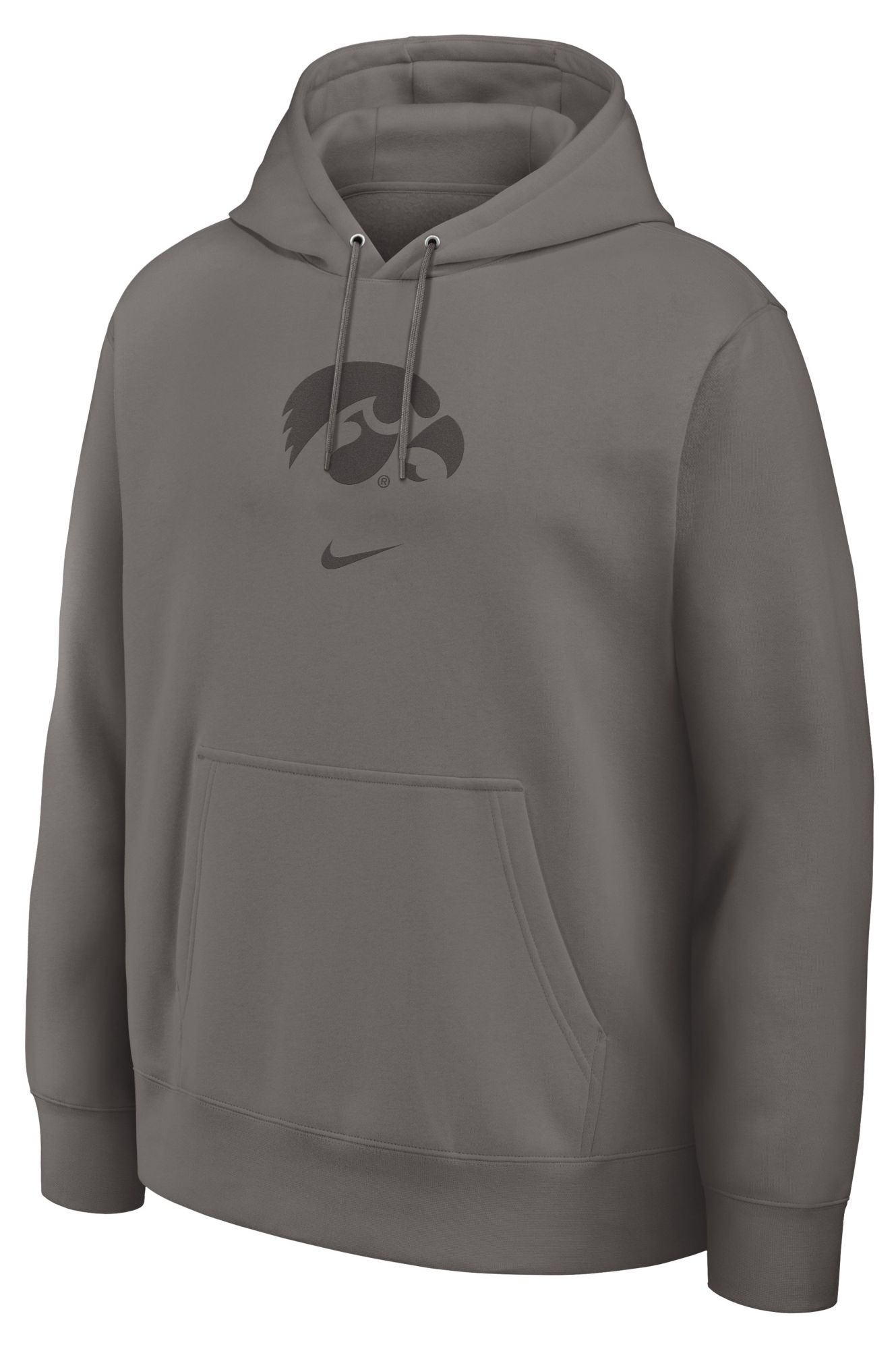 Nike Adult Iowa Hawkeyes Washed Club Fleece Pullover Hoodie, Men's, XXL, Gray