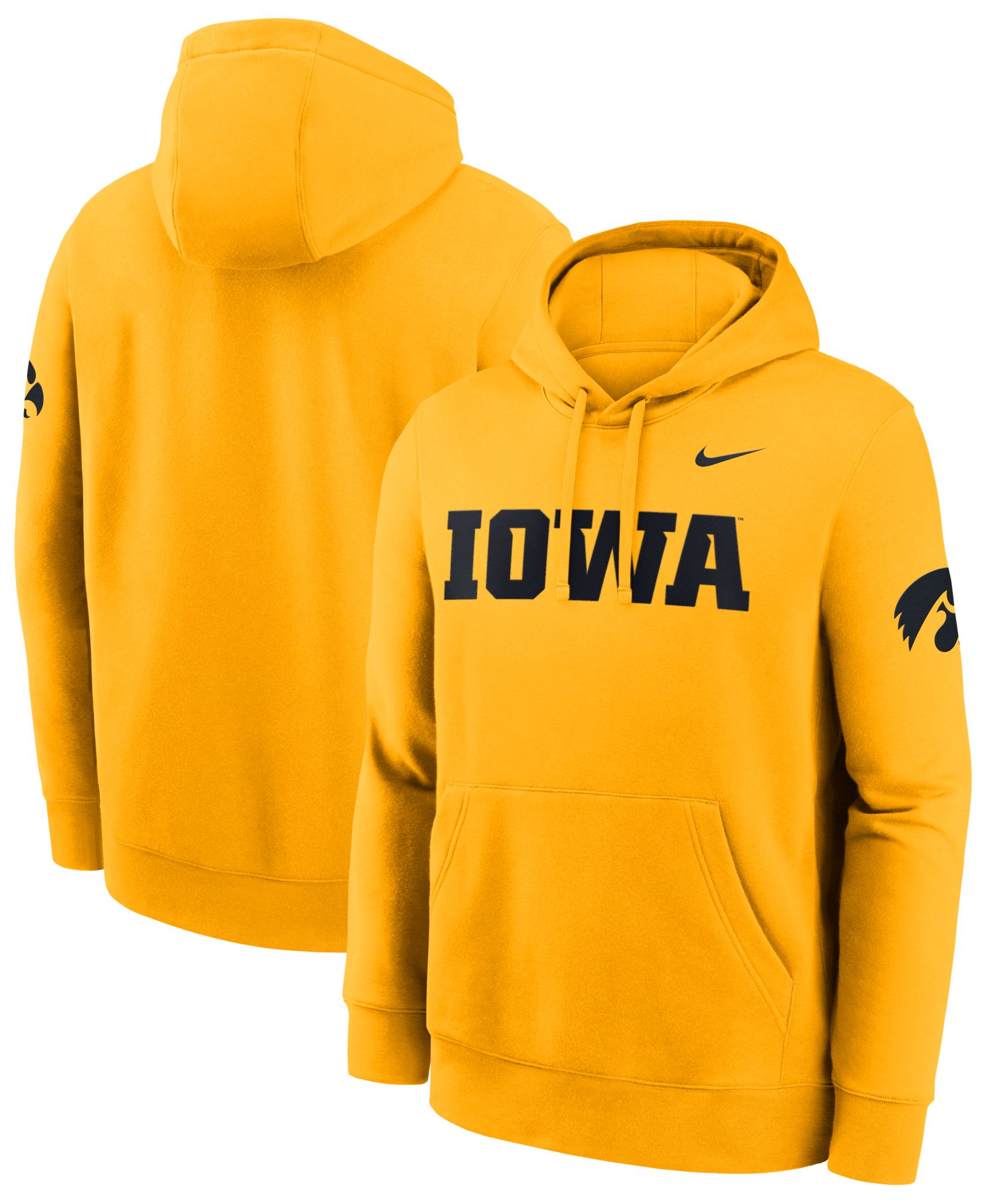 Nike Men's Iowa Hawkeyes Club Fleece Hoodie, XL, Yellow