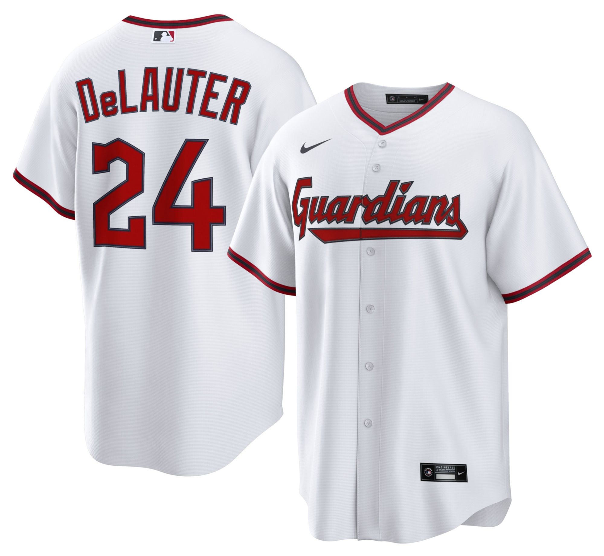 Nike Men's Cleveland Guardians White Chase DeLauter #24 Home Replica Jersey