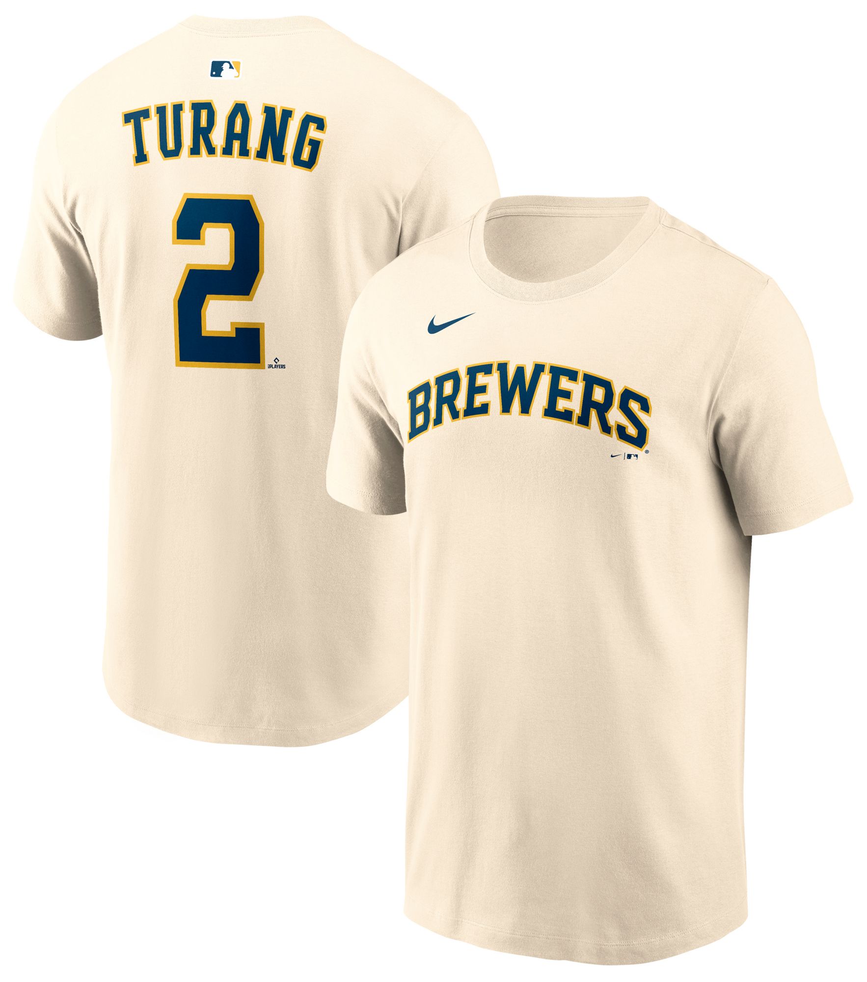 Nike Men's Milwaukee Brewers Natural Brice Turang #2 Alternate T-Shirt