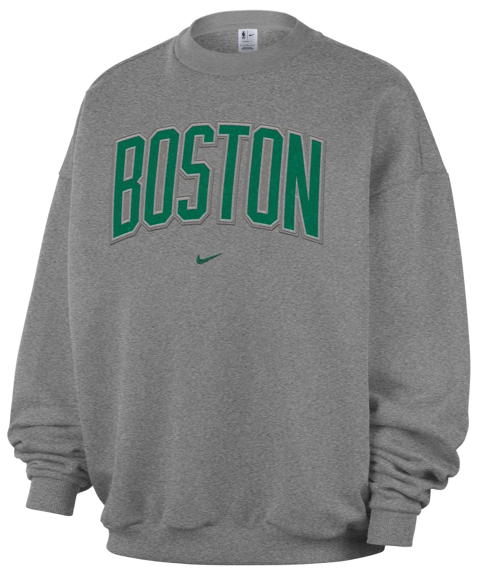 Nike Adult Boston Celtics Worn With Obsession Standard Issue Wordmark Grey Crew Sweatshirt, Men's, XXL, Gray