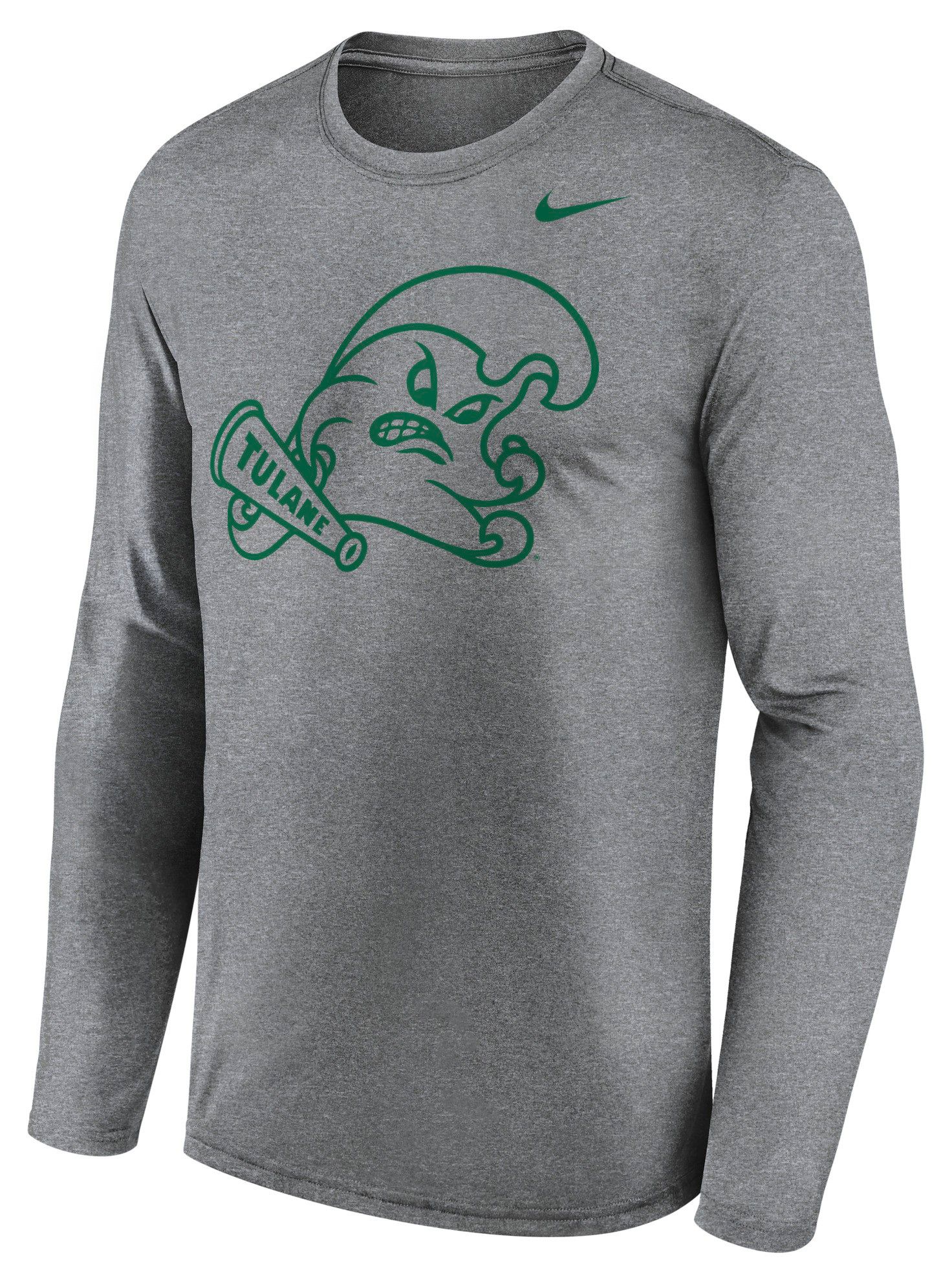 Nike Men's Tulane Green Wave Gray Legend Long Sleeve Shirt, XXL