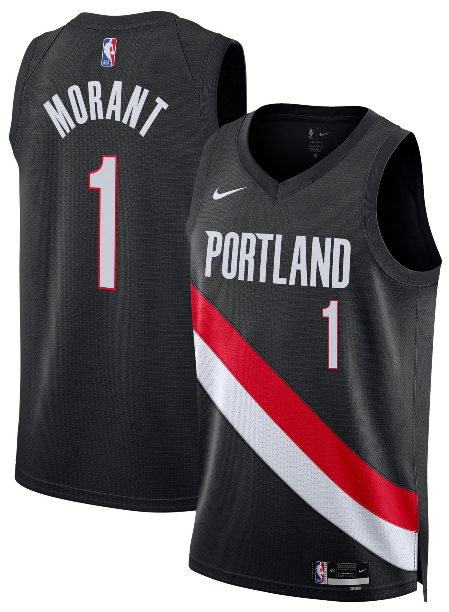 Nike Men's Portland Trail Blazers Black Ja Morant #1 Icon Edition Jersey