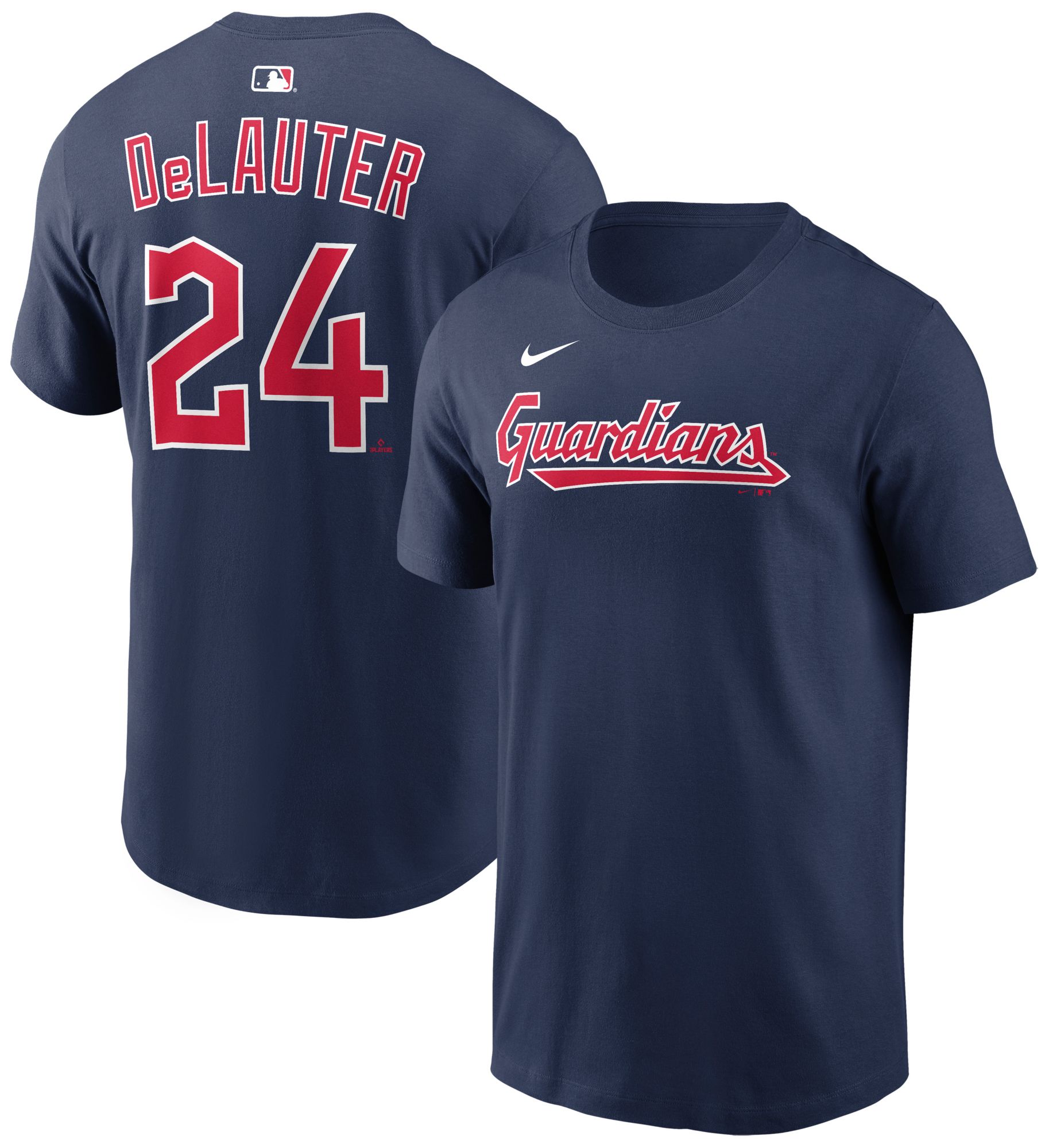 Nike Men's Cleveland Guardians Navy Chase DeLauter #24 Home T-Shirt