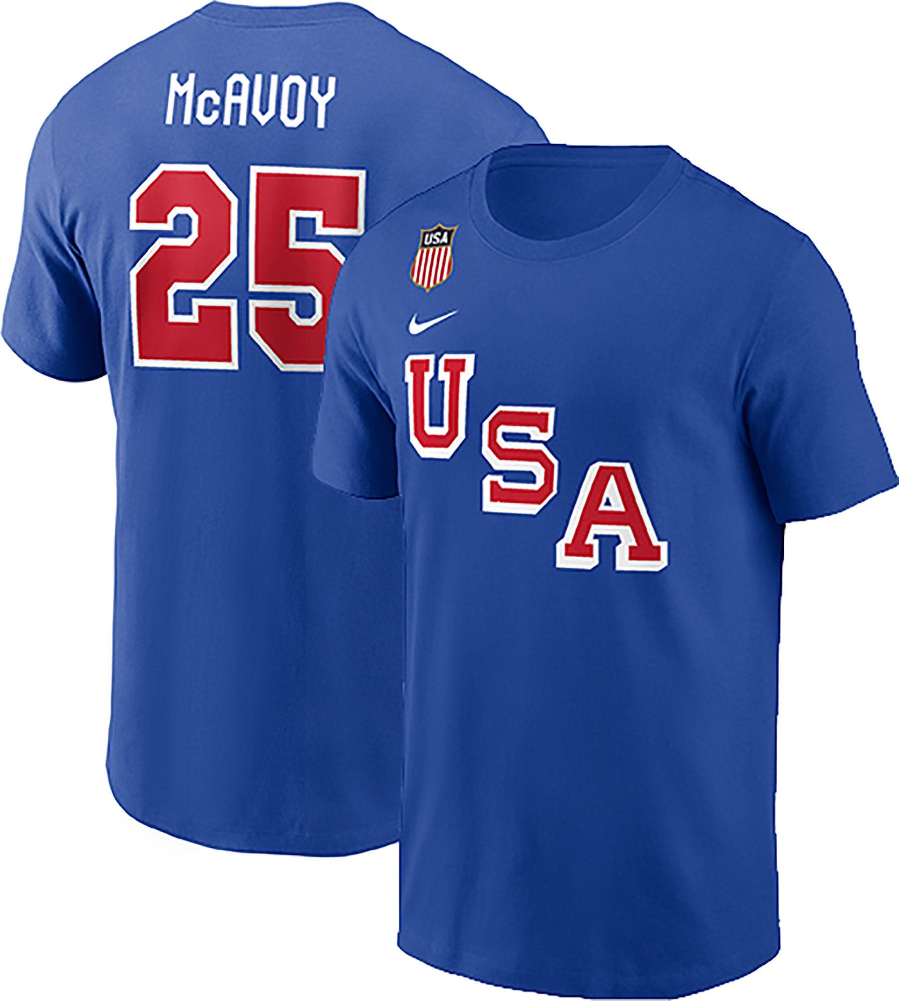 Nike Men's Olympics USA Hockey Royal Charlie McAvoy #25 T-Shirt