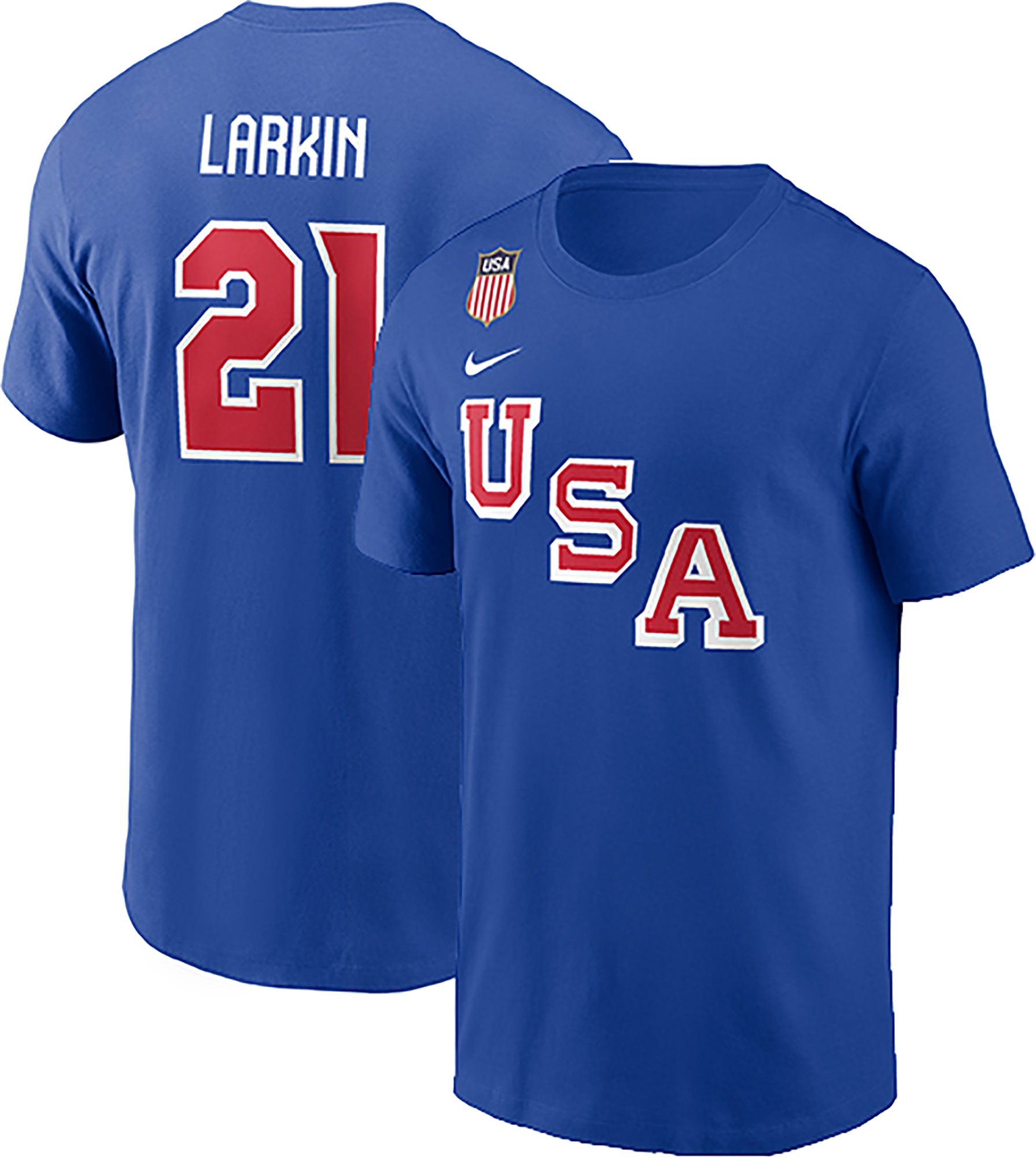 Nike Men's Olympics USA Hockey Royal Dylan Larkin #21 T-Shirt