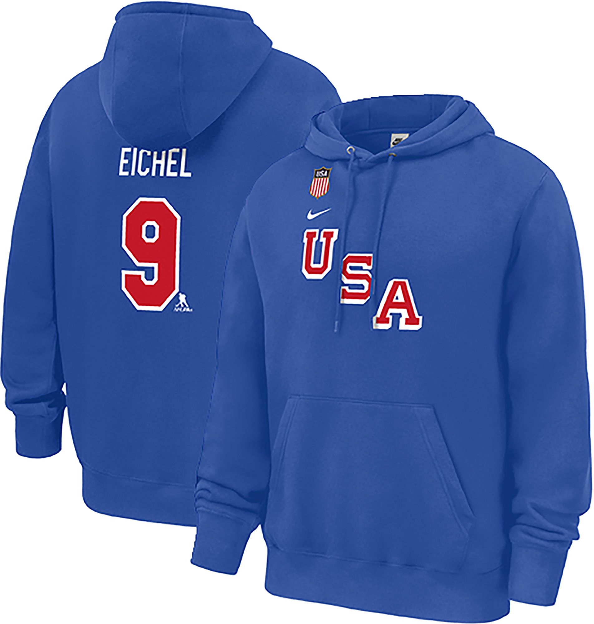 Nike Men's Olympics USA Hockey Royal Jack Eichel #9 Pullover Hoodie