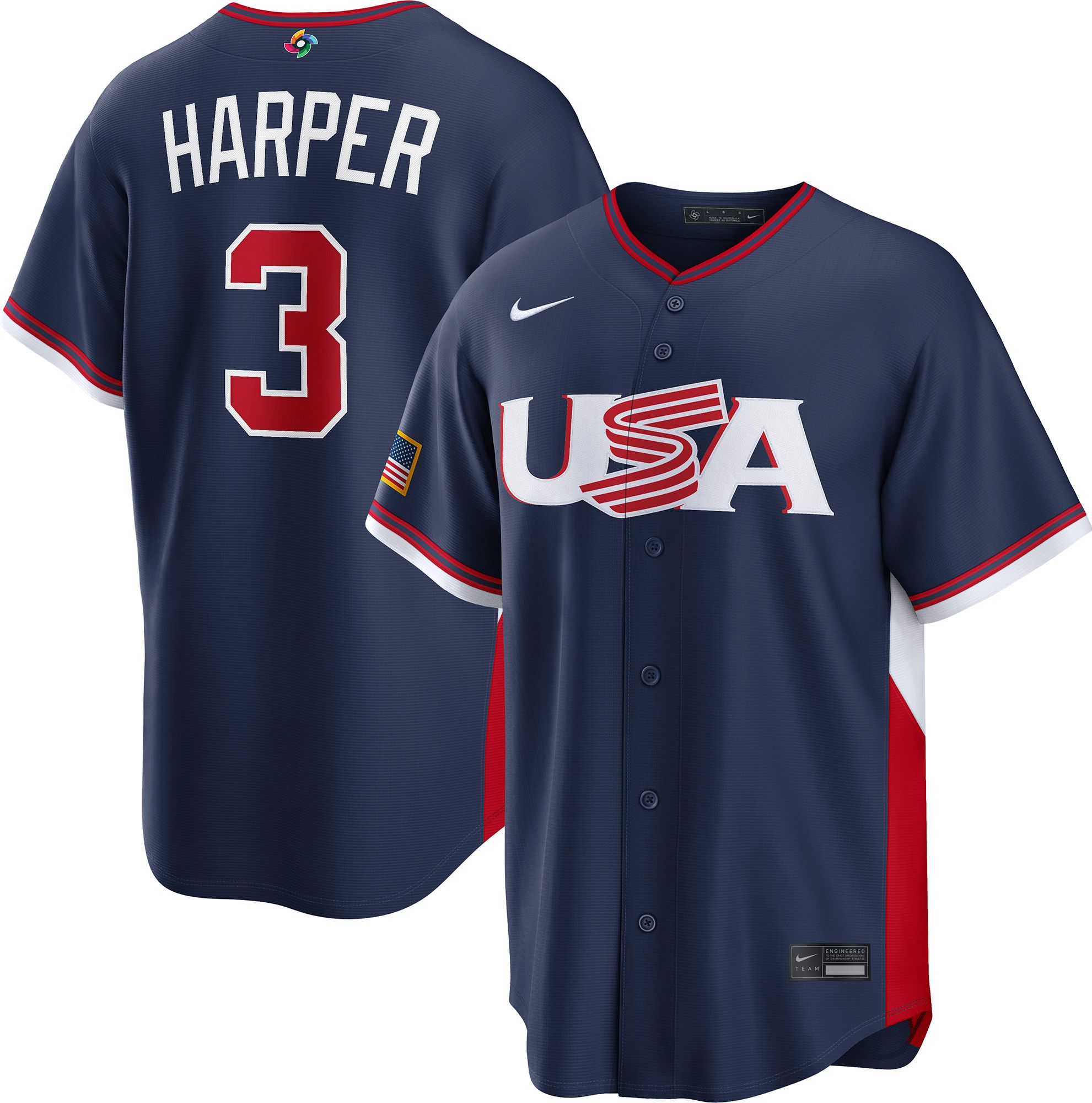 Nike Men's World Baseball Classic 2026 USA Navy Bryce Harper #3 Stadium Road Jersey