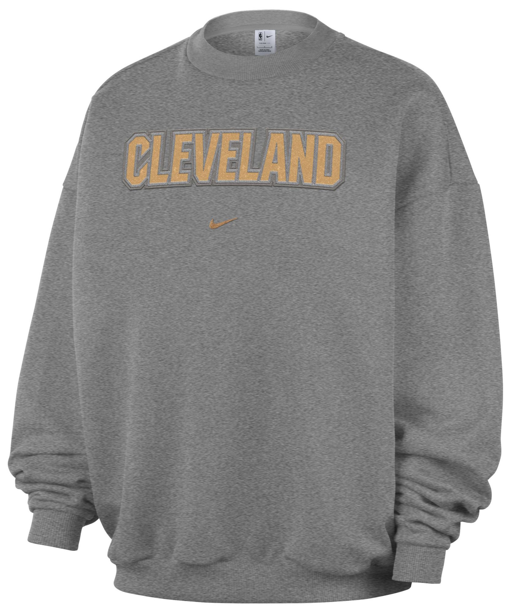 Nike Adult Cleveland Cavaliers Worn With Obsession Standard Issue Wordmark Grey Crew Sweatshirt, Men's, Small, Gray
