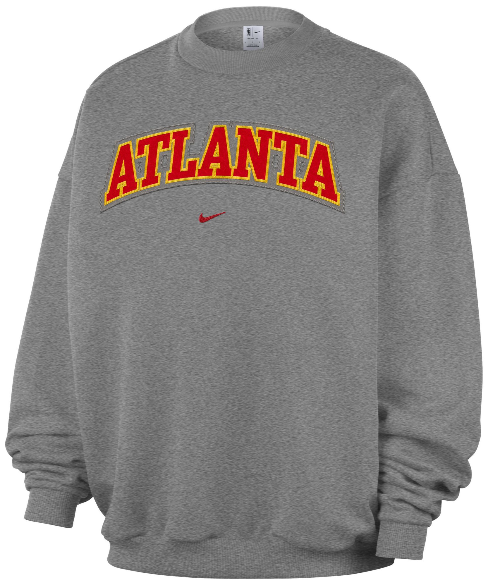 Nike Adult Atlanta Hawks Worn With Obsession Standard Issue Wordmark Grey Crew Sweatshirt, Men's, XXL, Gray