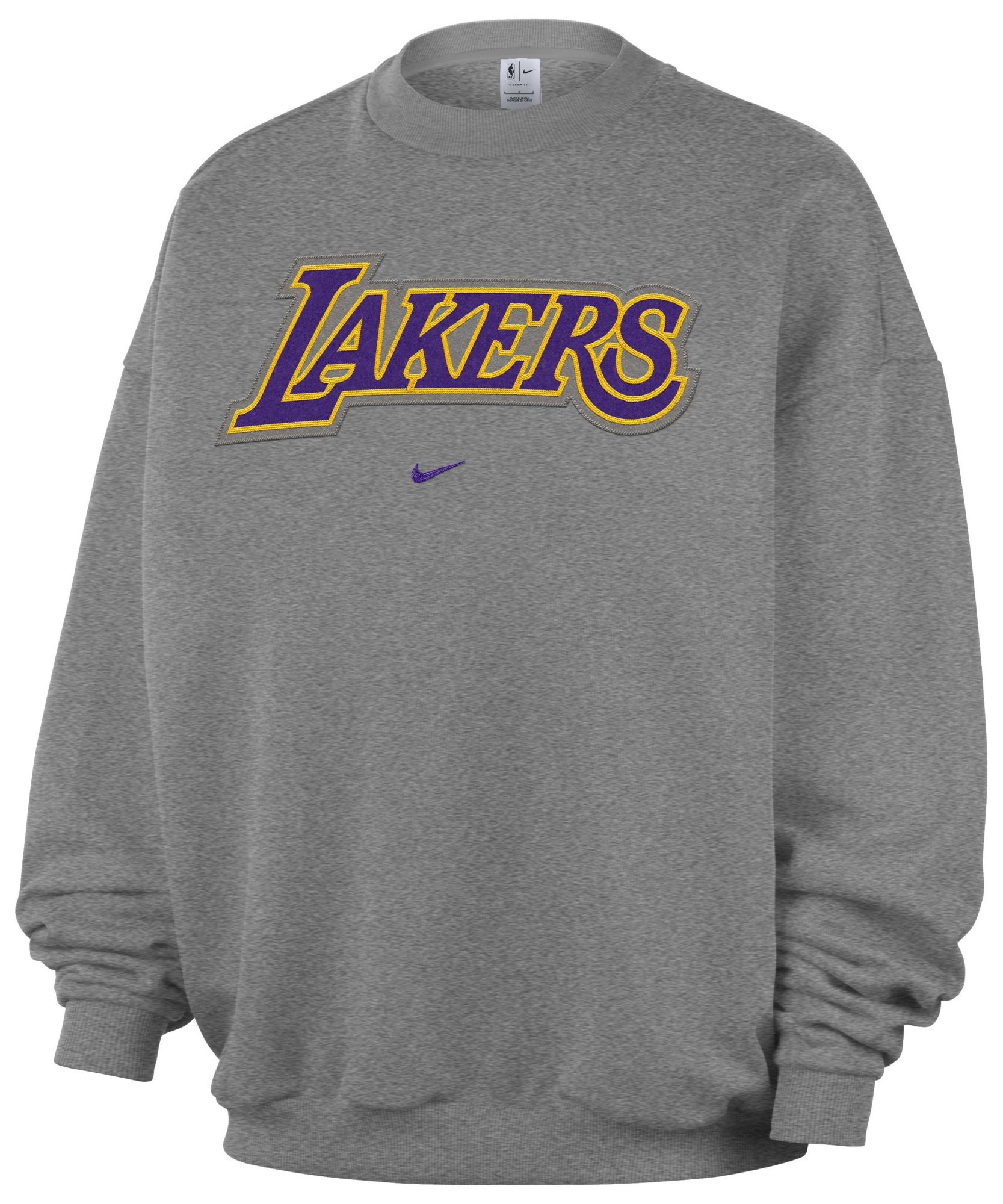 Nike Adult Los Angeles Lakers Worn With Obsession Standard Issue Wordmark Grey Crew Sweatshirt