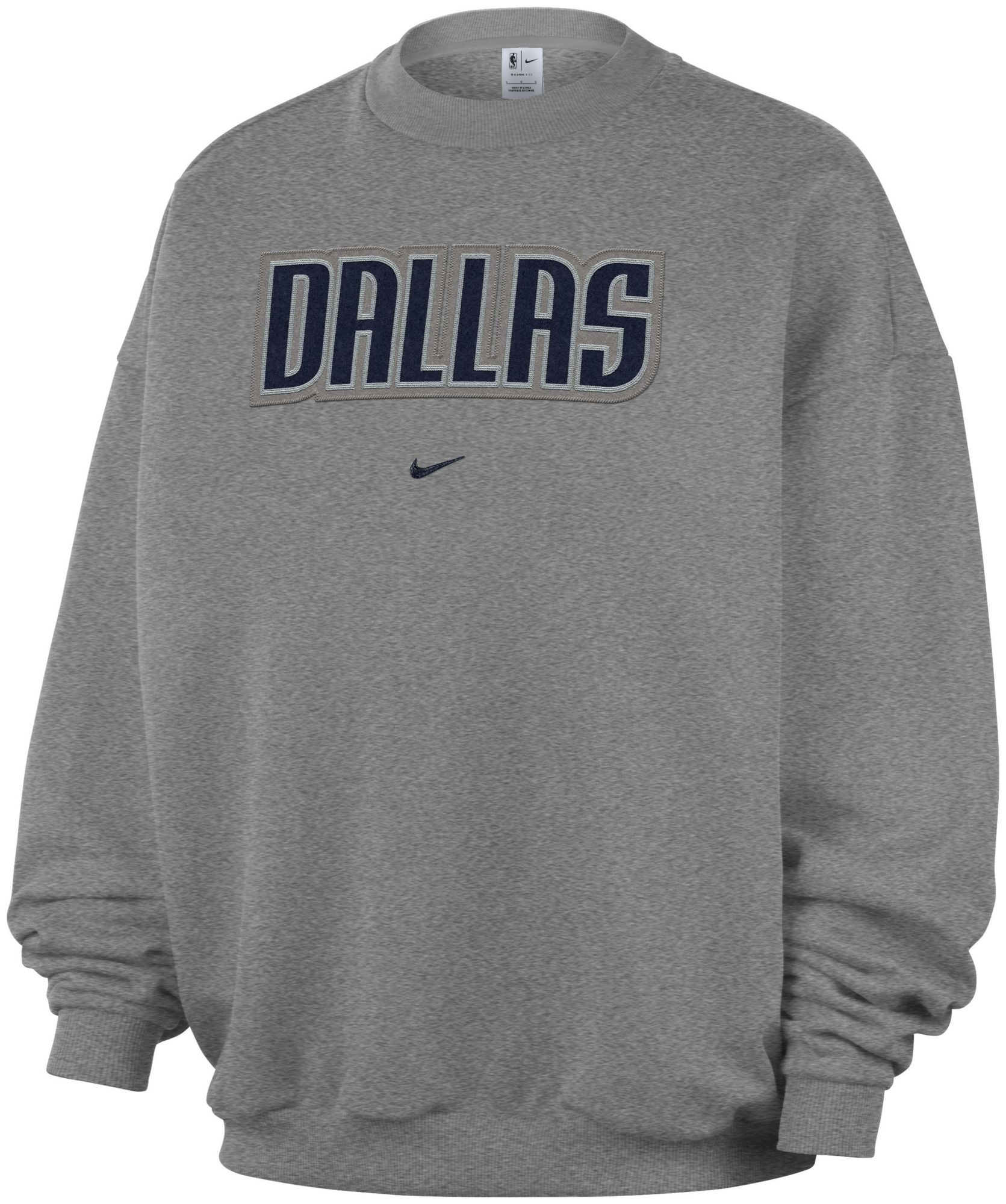 Nike Adult Dallas Mavericks Worn With Obsession Standard Issue Wordmark Grey Crew Sweatshirt, Men's, Small, Gray