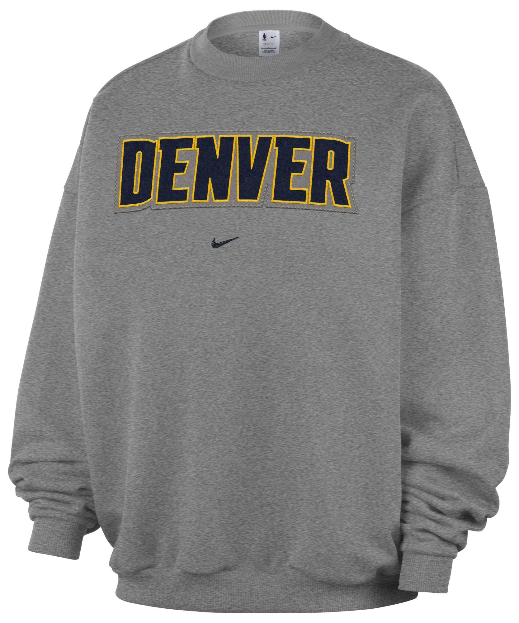 Nike Adult Denver Nuggets Worn With Obsession Standard Issue Wordmark Grey Crew Sweatshirt, Men's, XXL, Gray