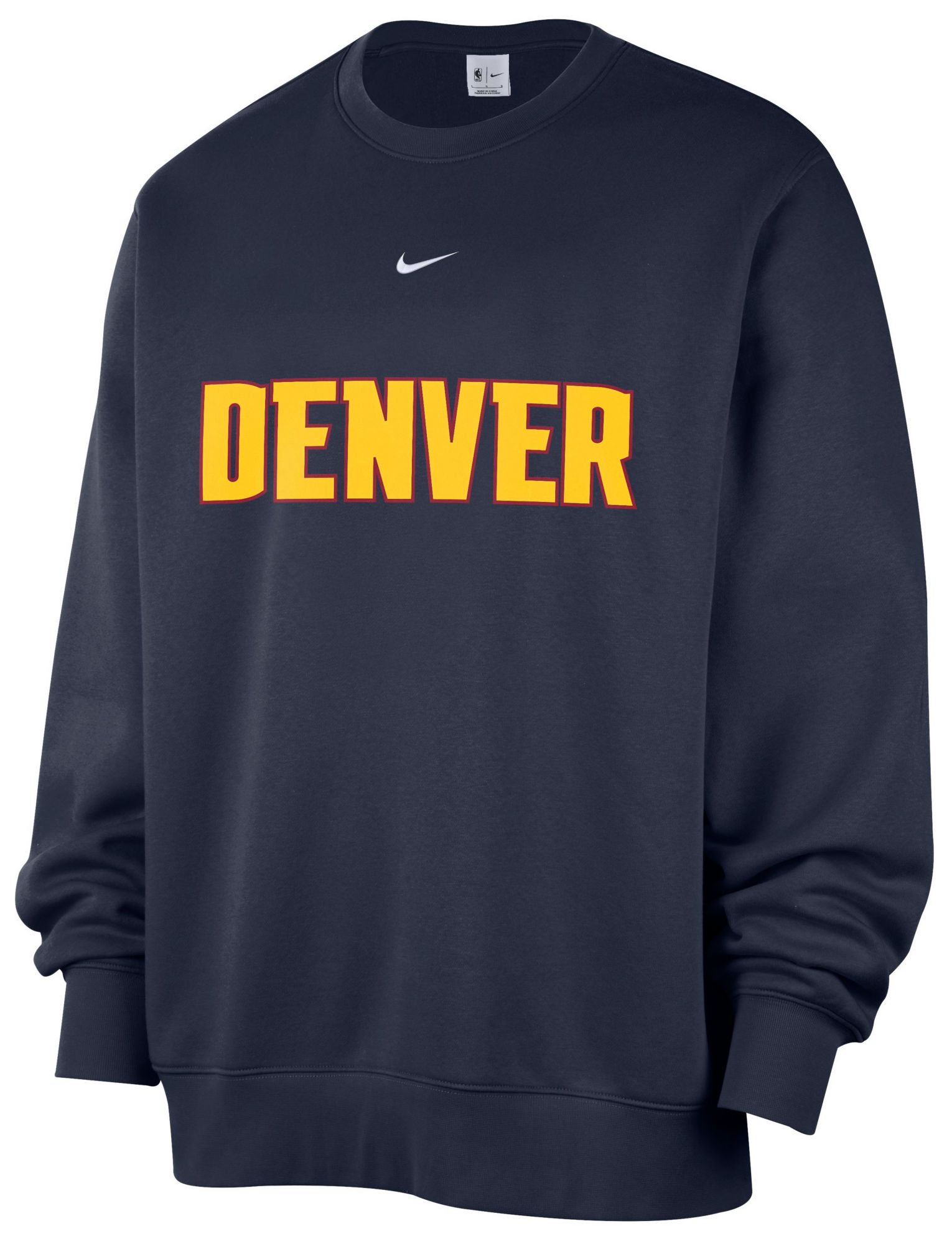 Nike Men's Denver Nuggets Navy Wordmark Club Crewneck Sweatshirt