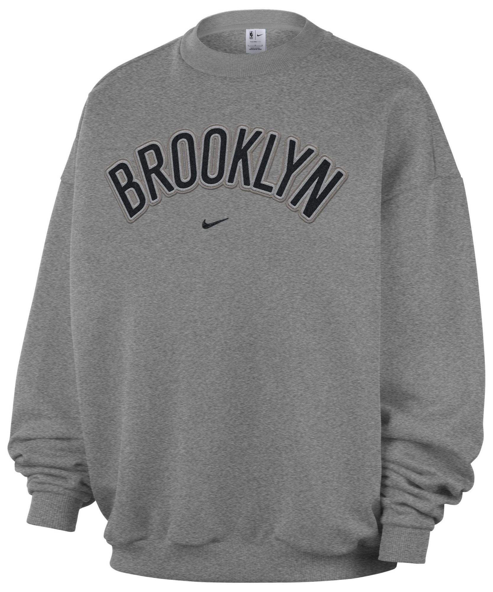 Nike Men's Dark Heather Gray Brooklyn Nets Standard Issue Wordmark Fleece Therma-Fit Sweatshirt - Heather Gray