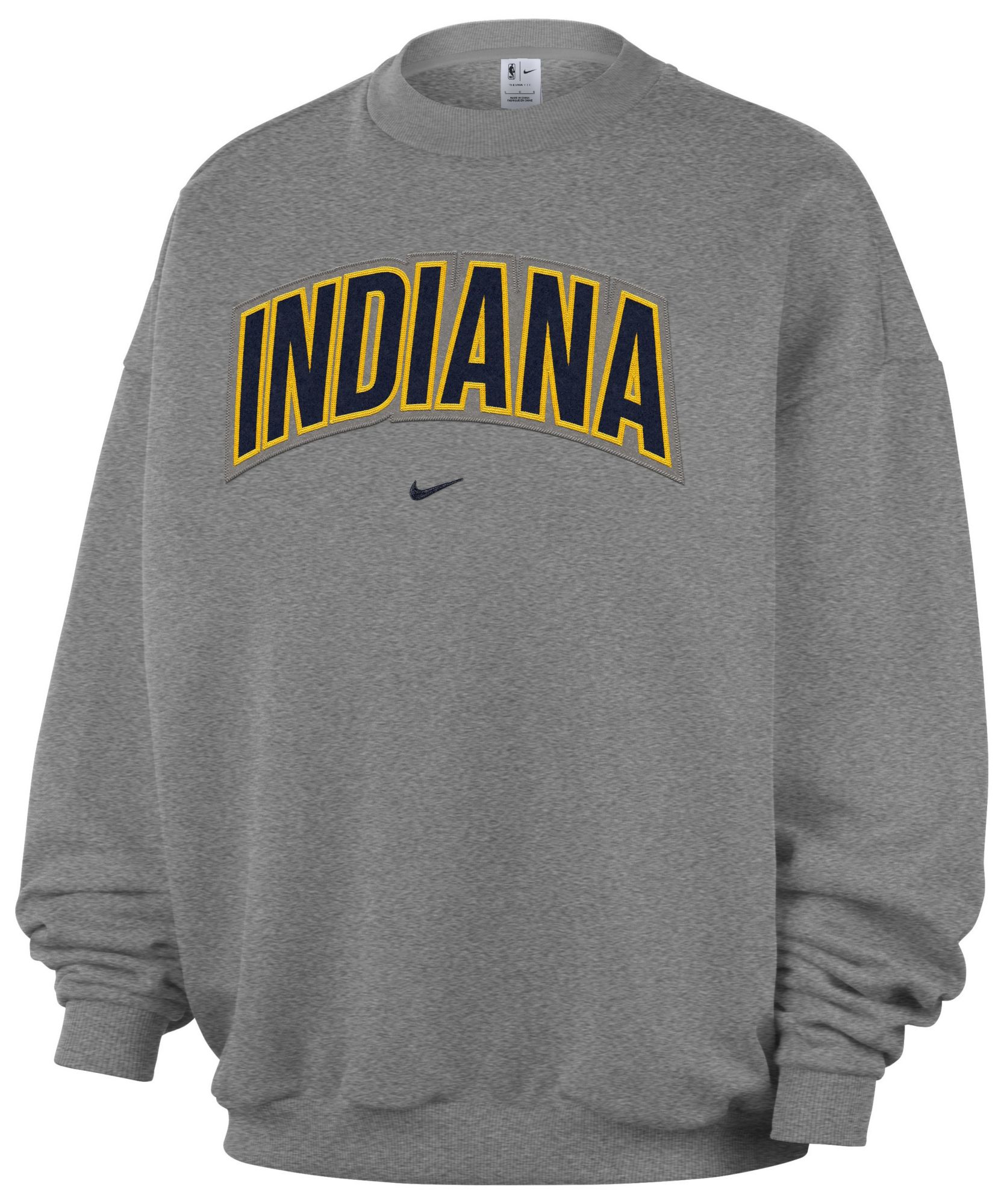 Nike Adult Indiana Pacers Worn With Obsession Standard Issue Wordmark Grey Crew Sweatshirt, Men's, Medium, Gray