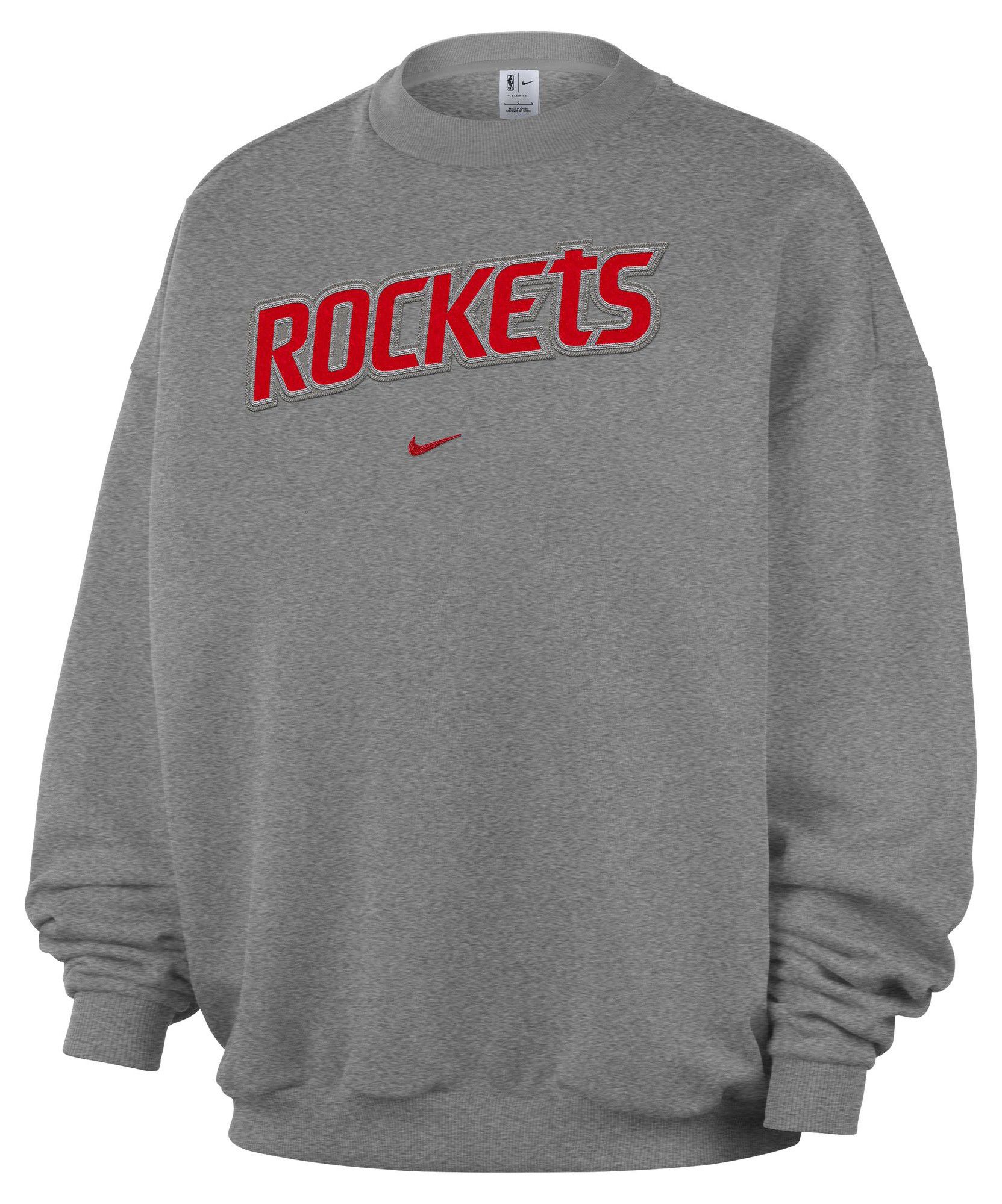 Nike Adult Houston Rockets Worn With Obsession Standard Issue Wordmark Grey Crew Sweatshirt, Men's, Large, Gray