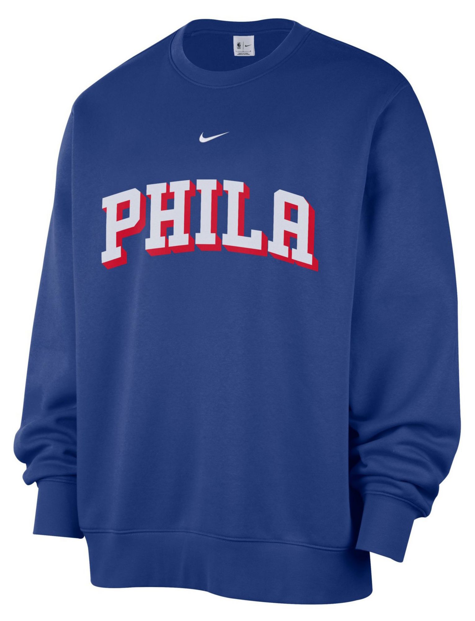 Nike Men's Philadelphia 76ers Blue Wordmark Club Crewneck Sweatshirt