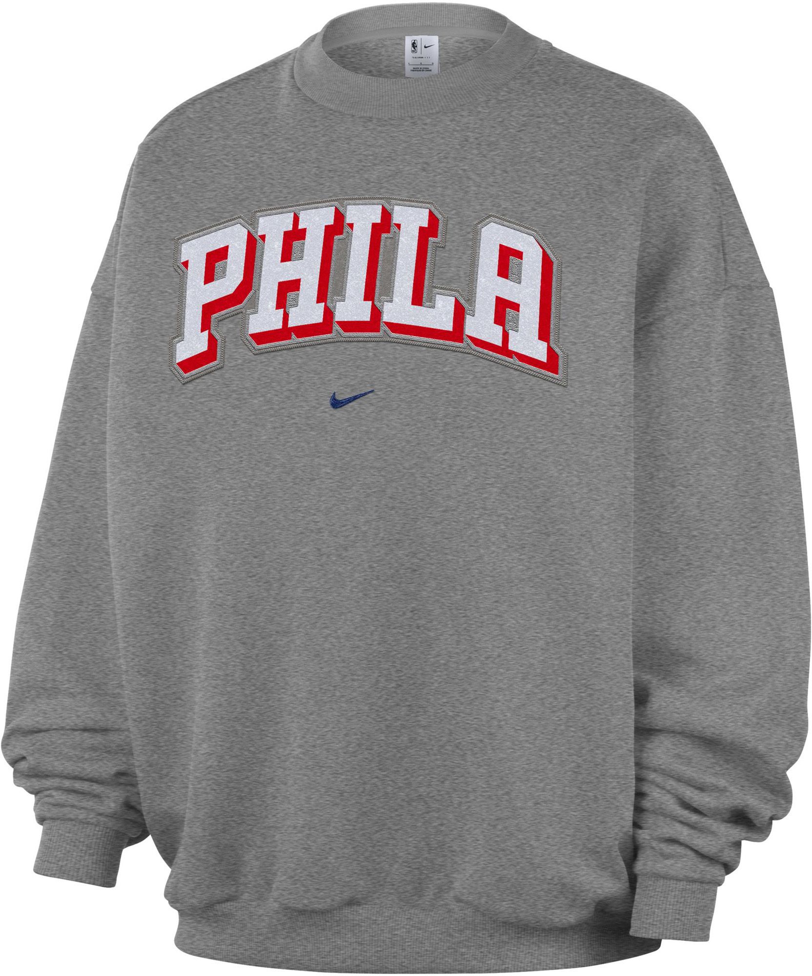 Nike Adult Philadelphia 76ers Worn With Obsession Standard Issue Wordmark Grey Crew Sweatshirt