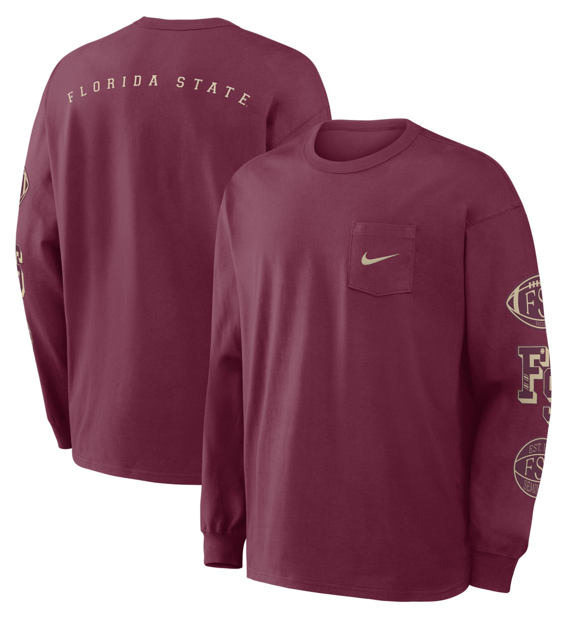 Nike Men's Florida State Seminoles Team Maroon Pocket Long Sleeve Shirt