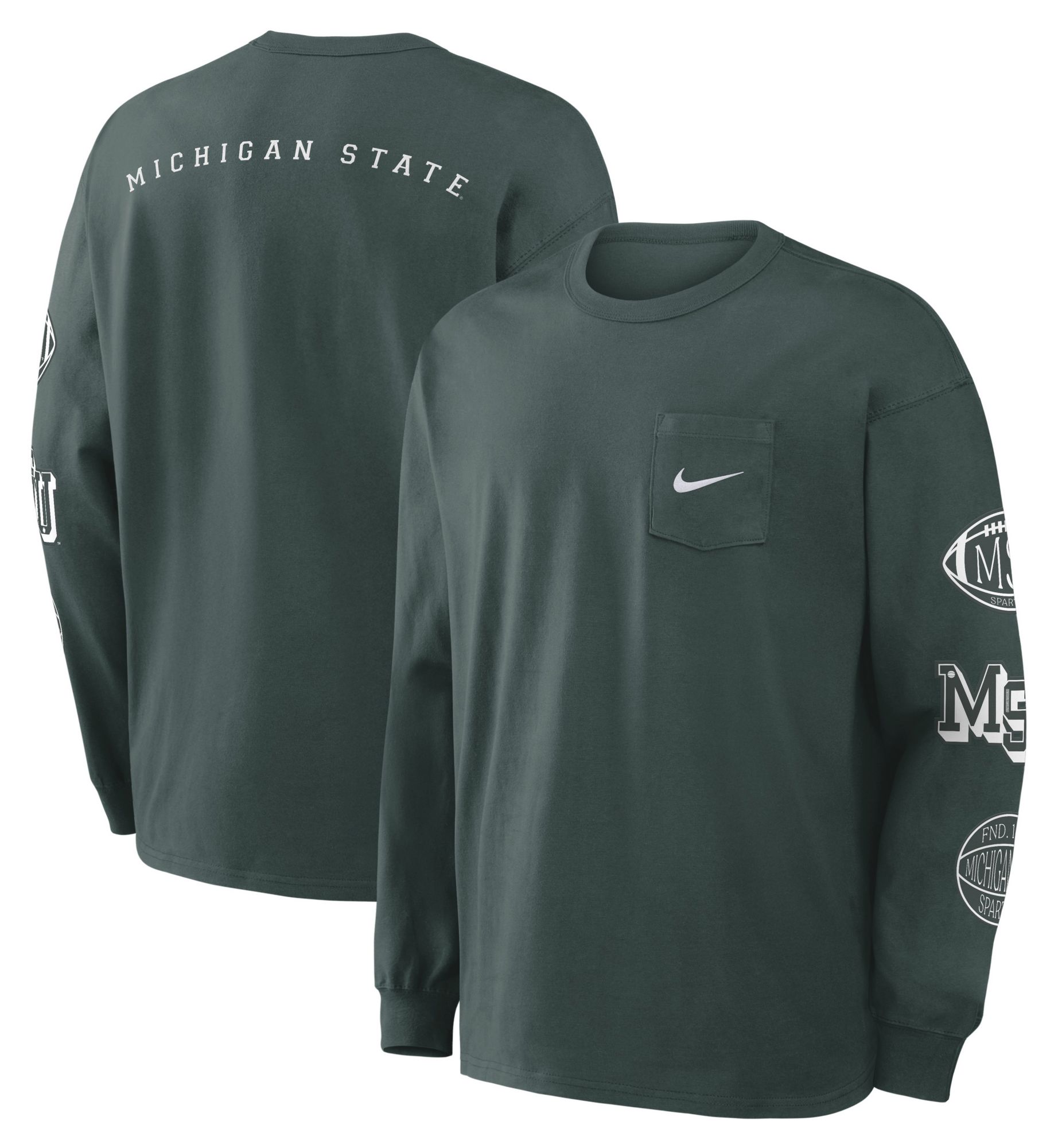 Nike Men's Michigan State Spartans Pro Green Pocket Long Sleeve Shirt