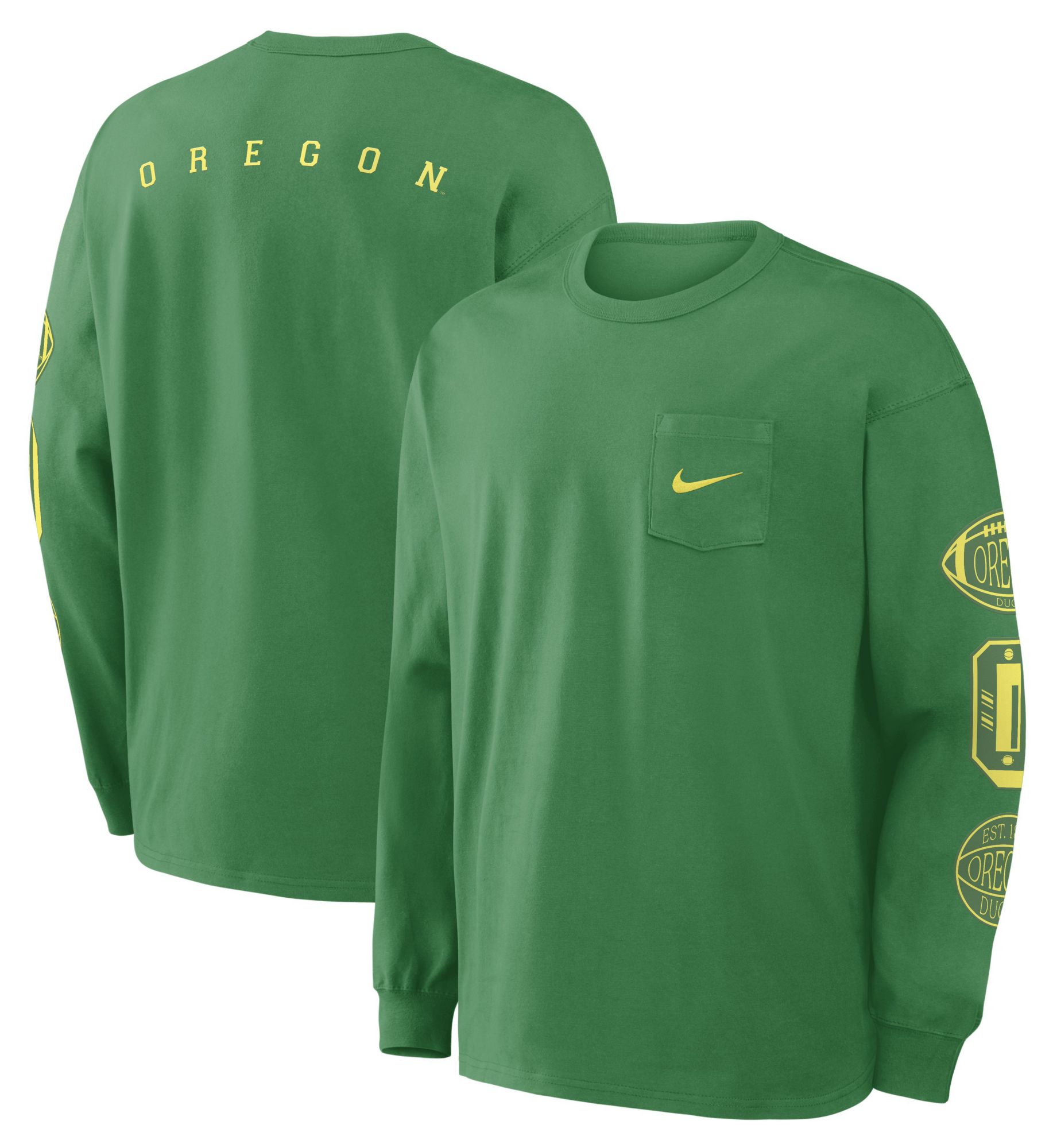 Nike Men's Oregon Ducks Apple Green Pocket Long Sleeve Shirt