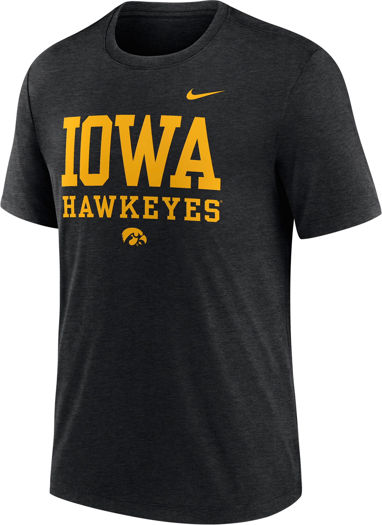 Nike Men's Iowa Hawkeyes Black Heather Triblend Stack T-Shirt