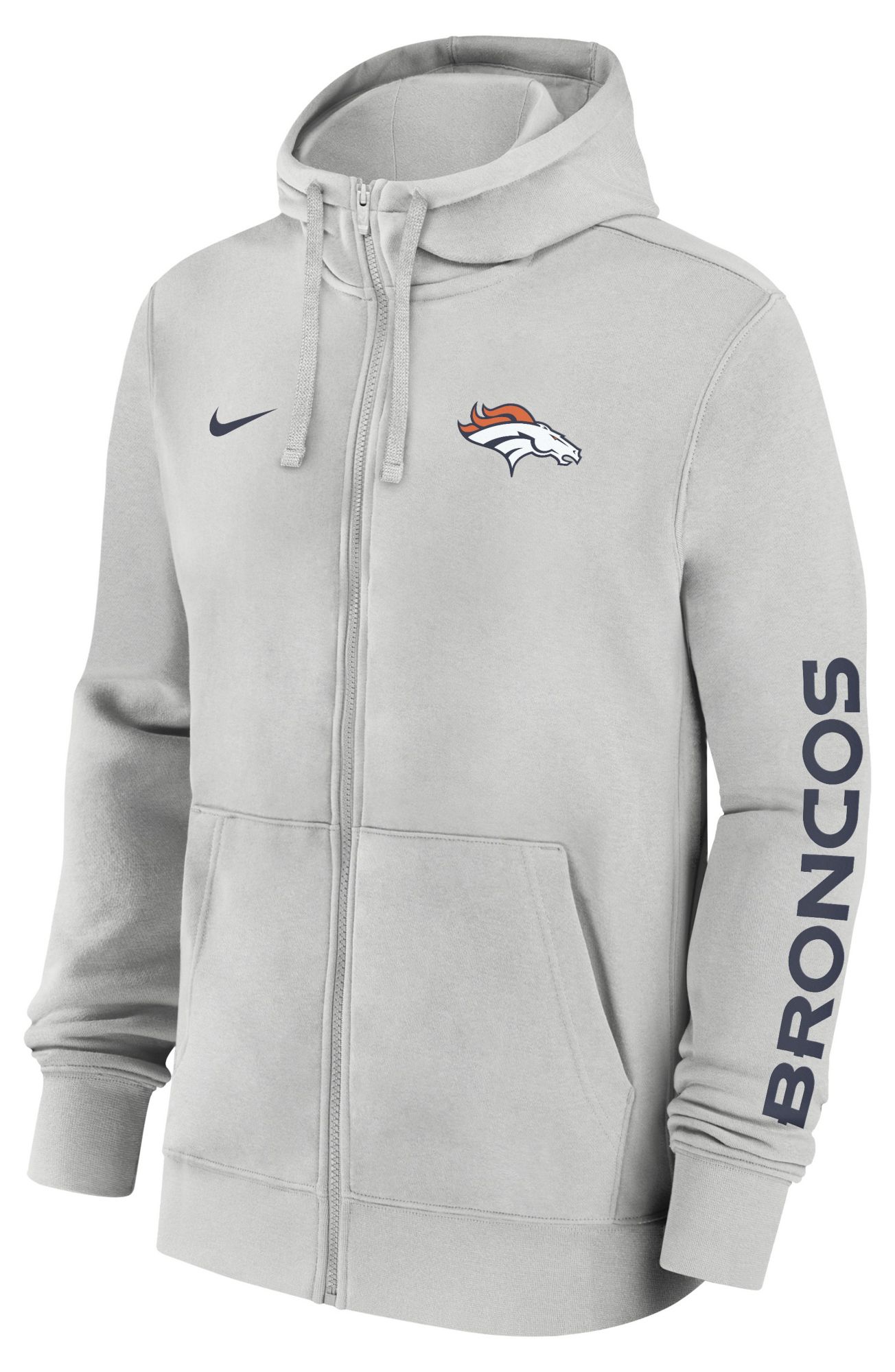 Nike Men's Denver Broncos Photon Dust Club Fleece Full Zip Hoodie
