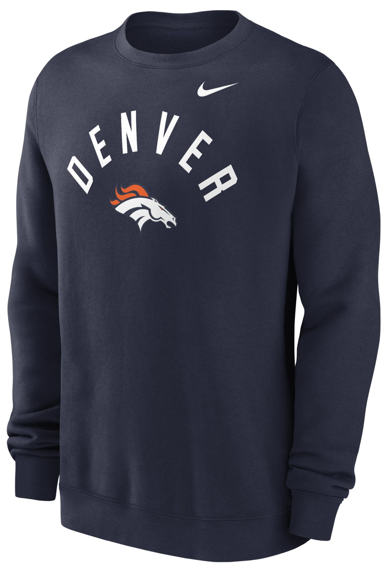 Nike Men's Denver Broncos College Navy Club Fleece Arch Crewneck Sweatshirt