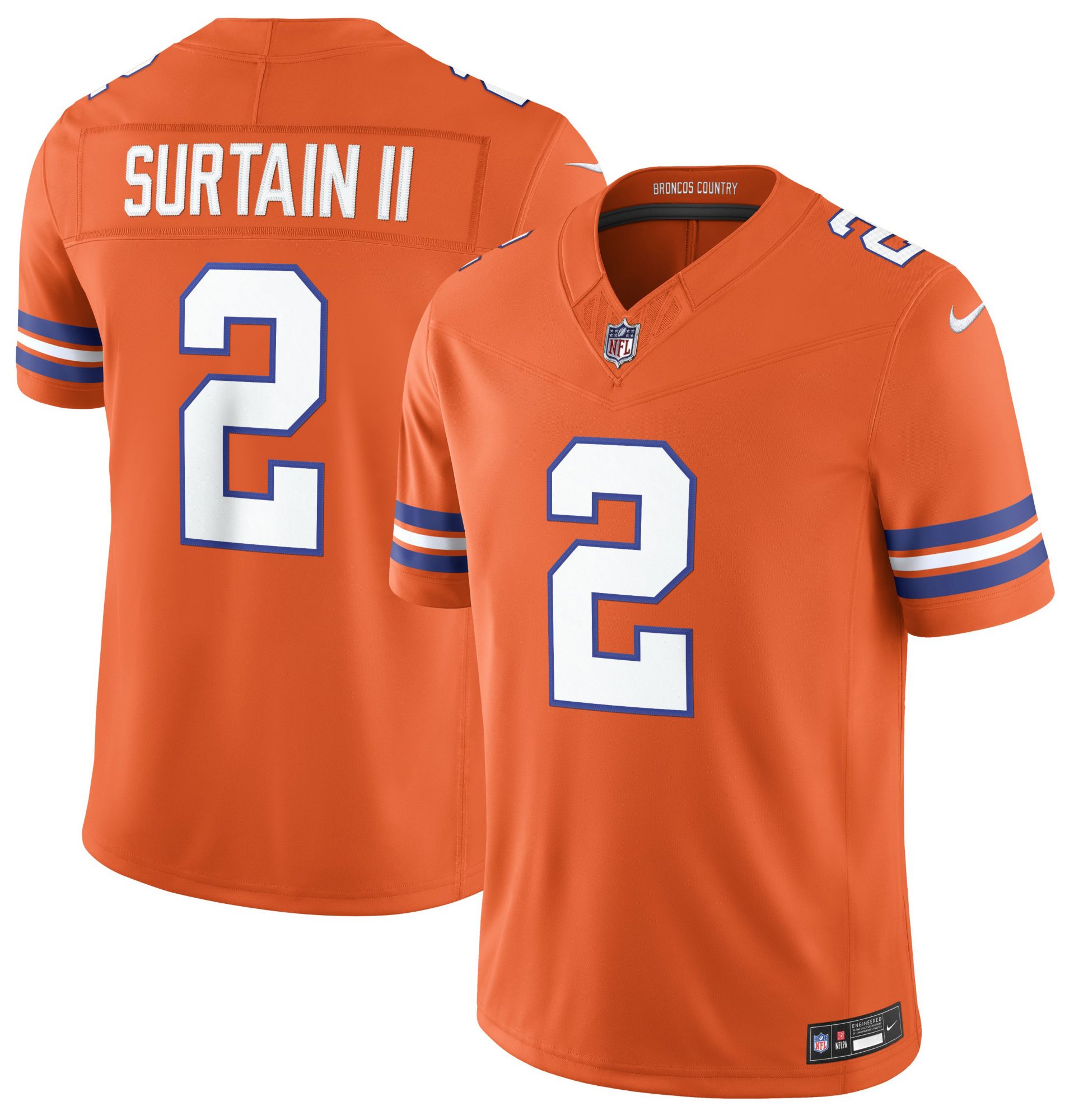 Nike Men's Denver Broncos Patrick Surtain II #2 Orange Alternate Limited Jersey