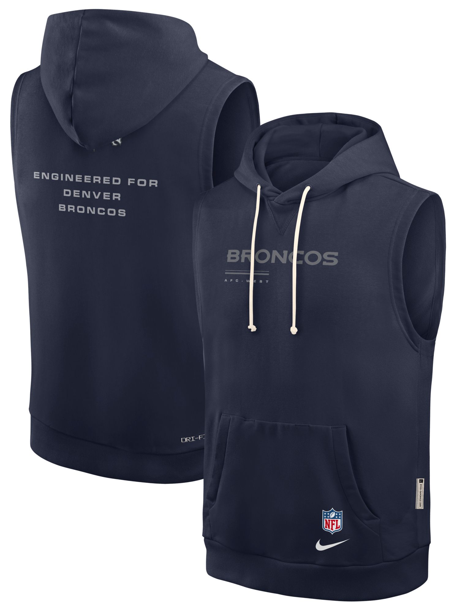 Nike Men's Denver Broncos Navy Sideline Sleeveless Hoodie
