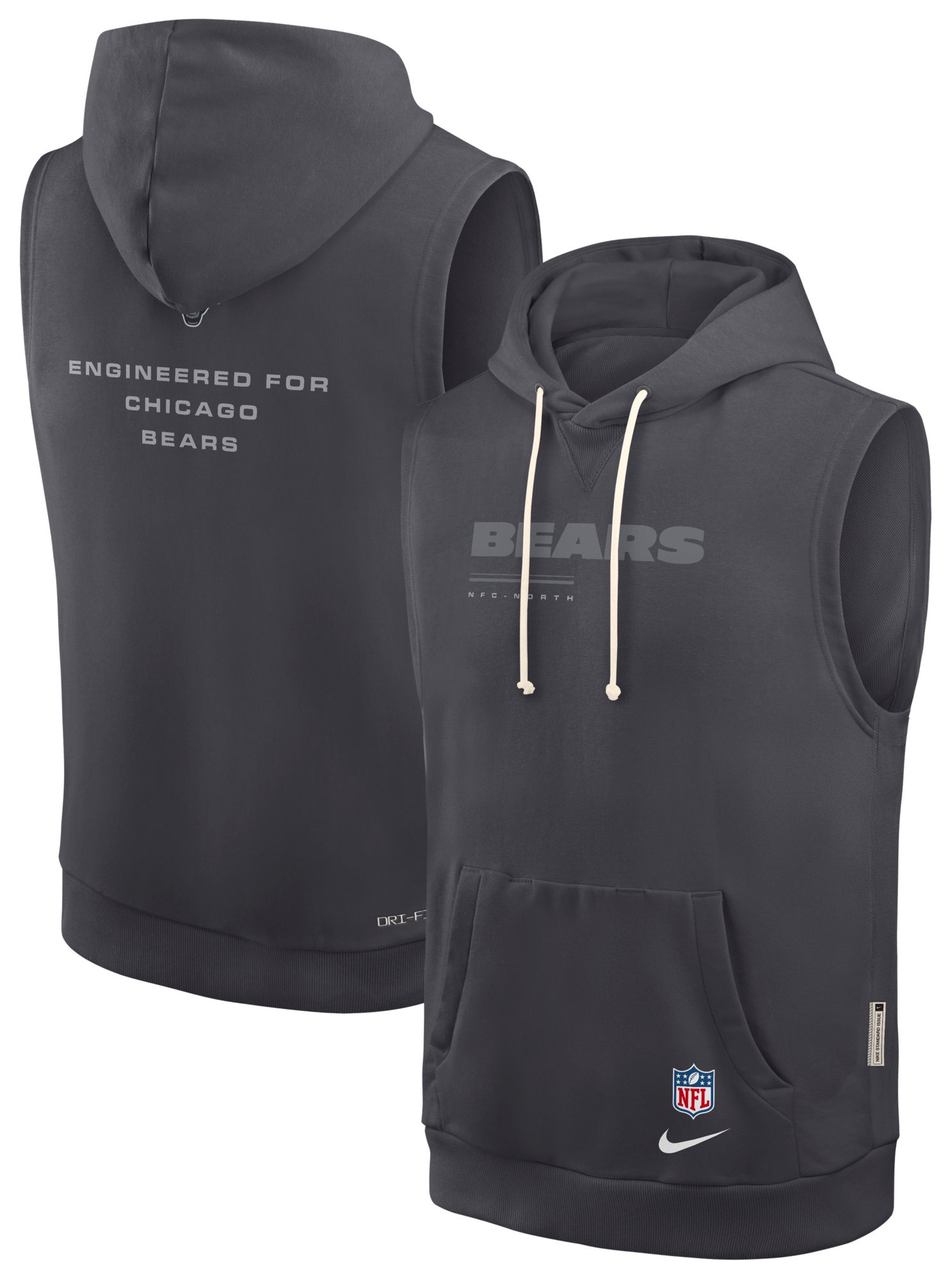 Nike Men's Chicago Bears Anthracite Sideline Sleeveless Hoodie