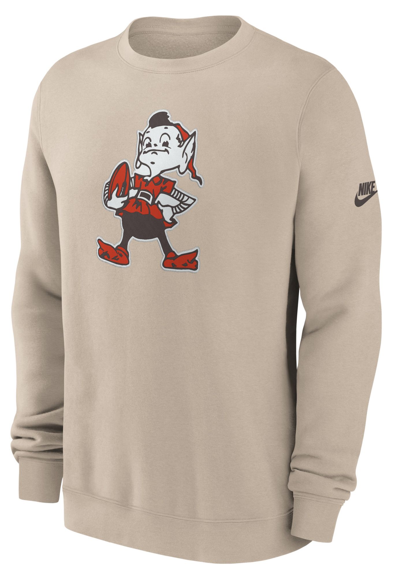 Nike Men's Cleveland Browns Desert Sand Club Fleece Rewind Crewneck Sweatshirt