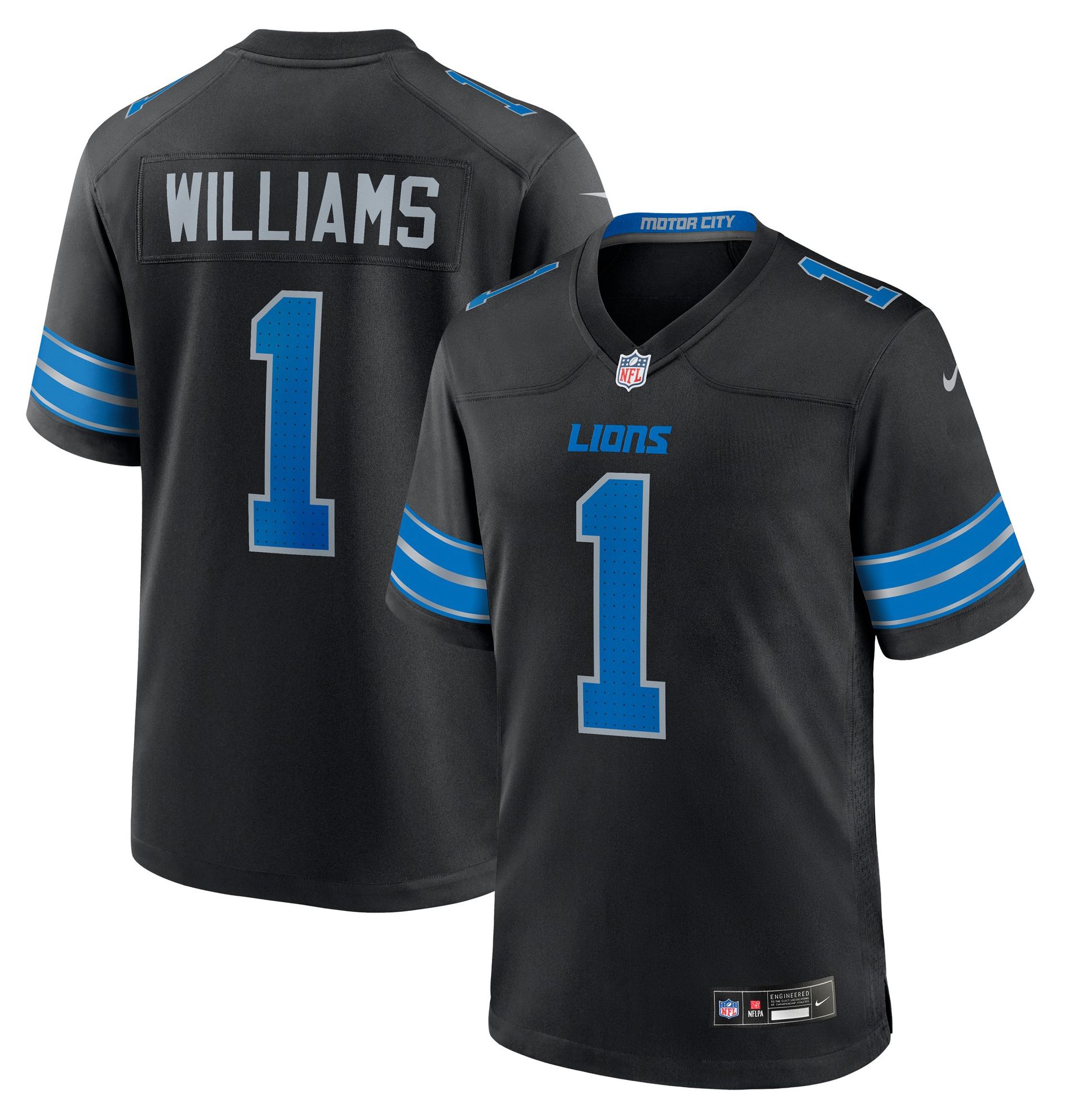 Nike Men's Detroit Lions Jameson Williams #1 Black Alternate Game Jersey