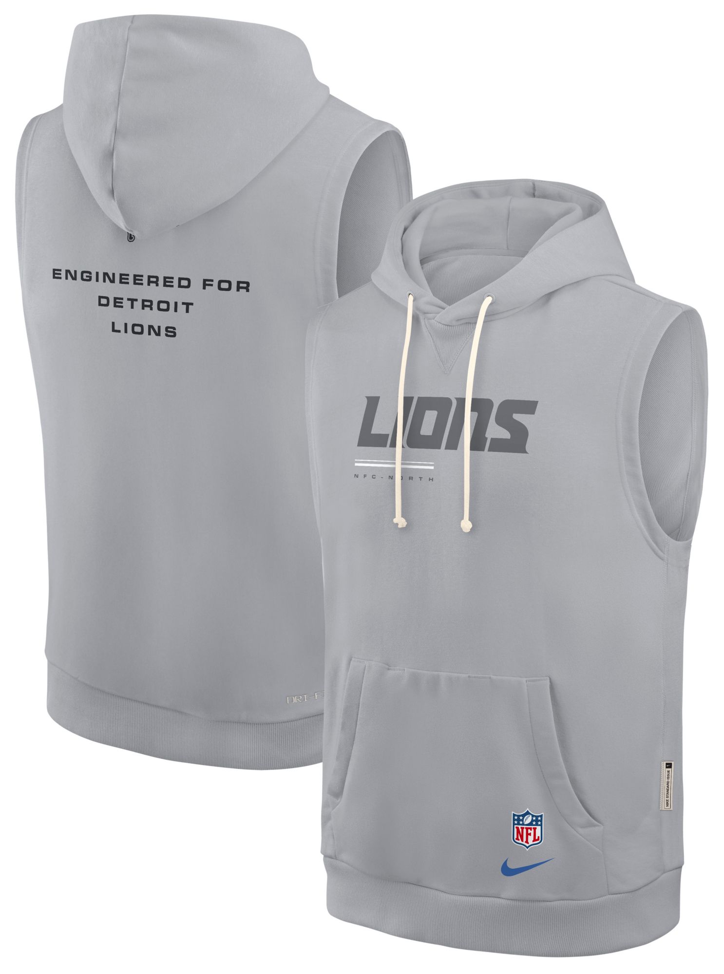 Nike Men's Detroit Lions Wolf Grey Sideline Sleeveless Hoodie