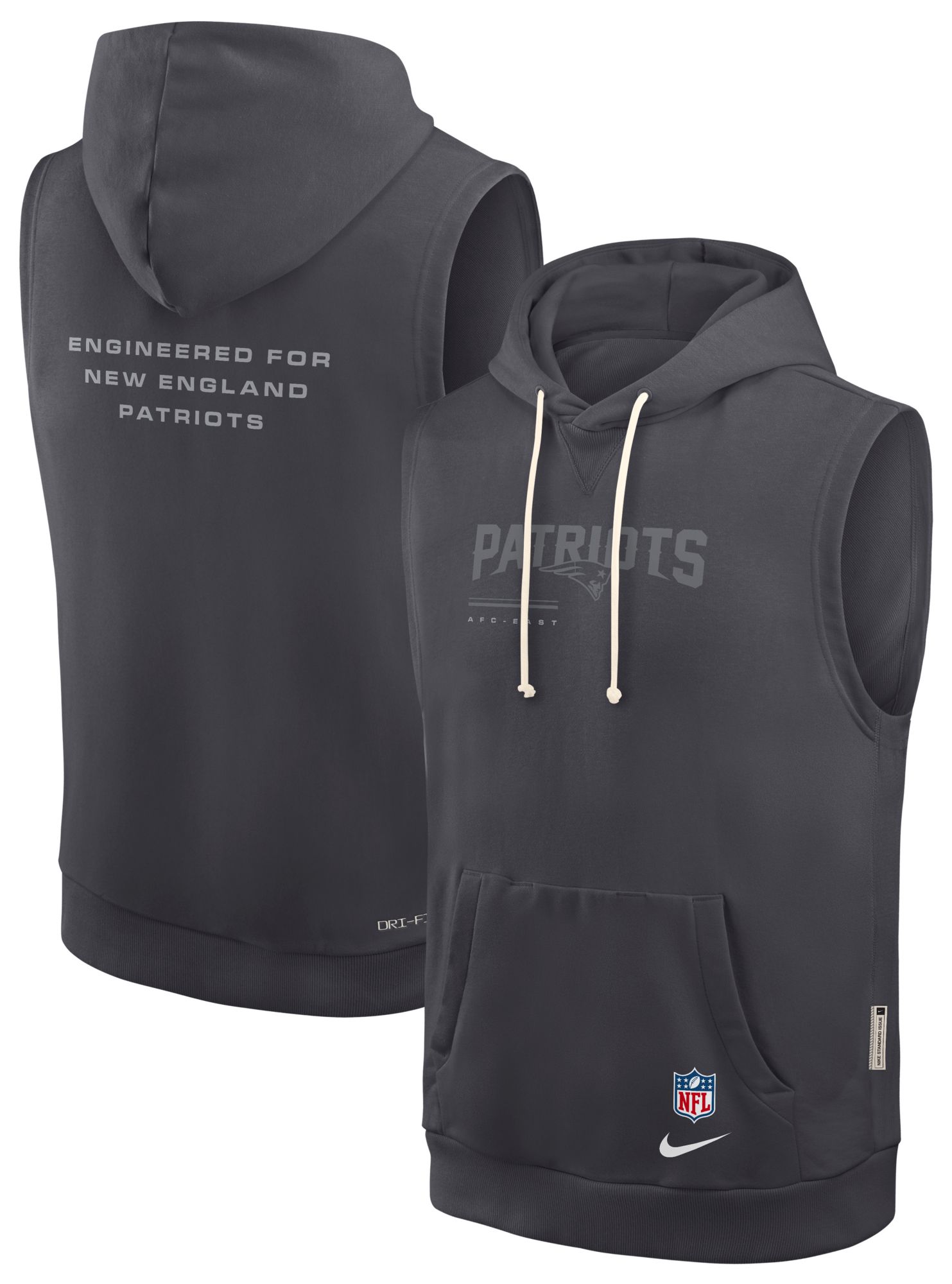 Nike Men's New England Patriots Anthracite Sideline Sleeveless Hoodie