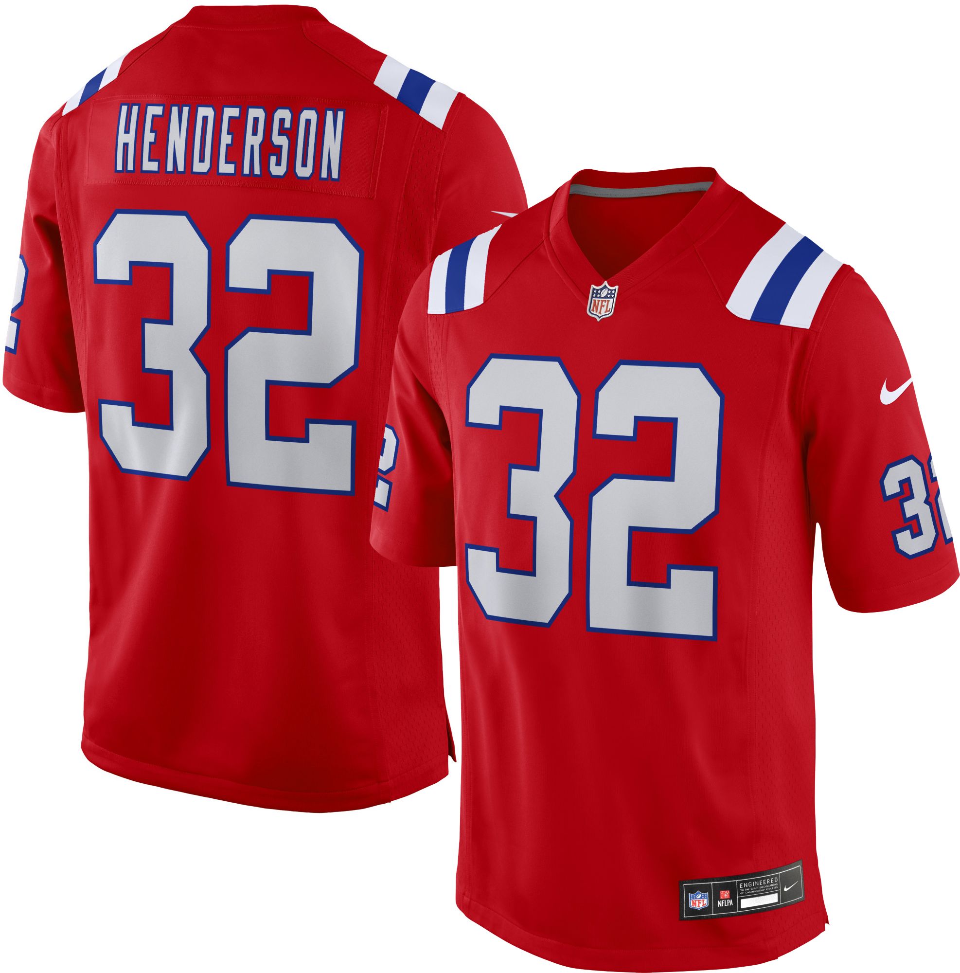 Nike Men's New England Patriots TreVeyon Henderson #32 Red Alternate Game Jersey