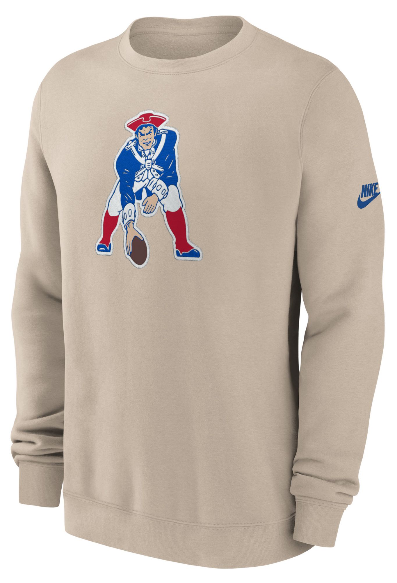 Nike Men's New England Patriots Desert Sand Club Fleece Rewind Crewneck Sweatshirt