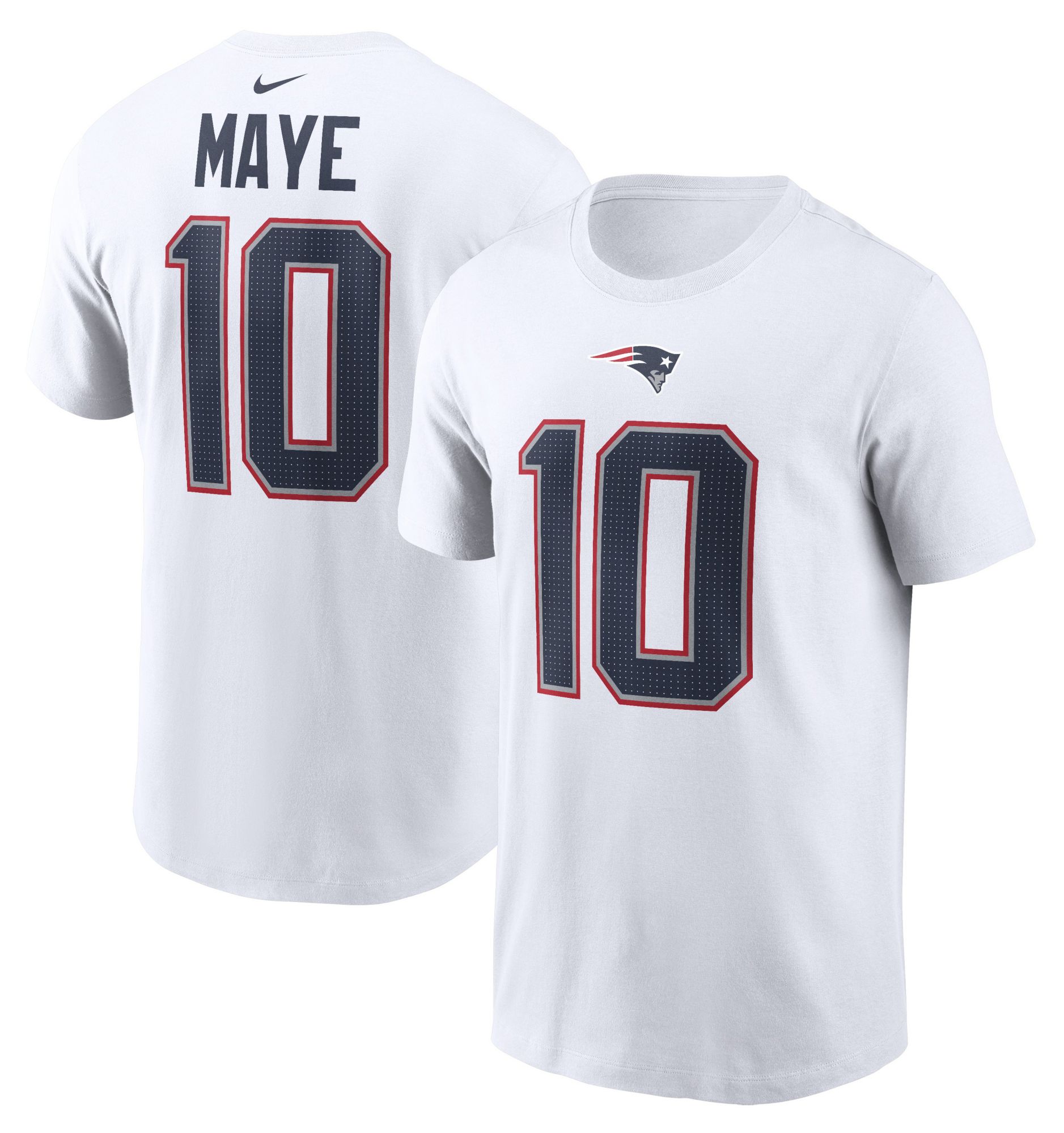 Nike Men's New England Patriots White Drake Maye #10 T-Shirt