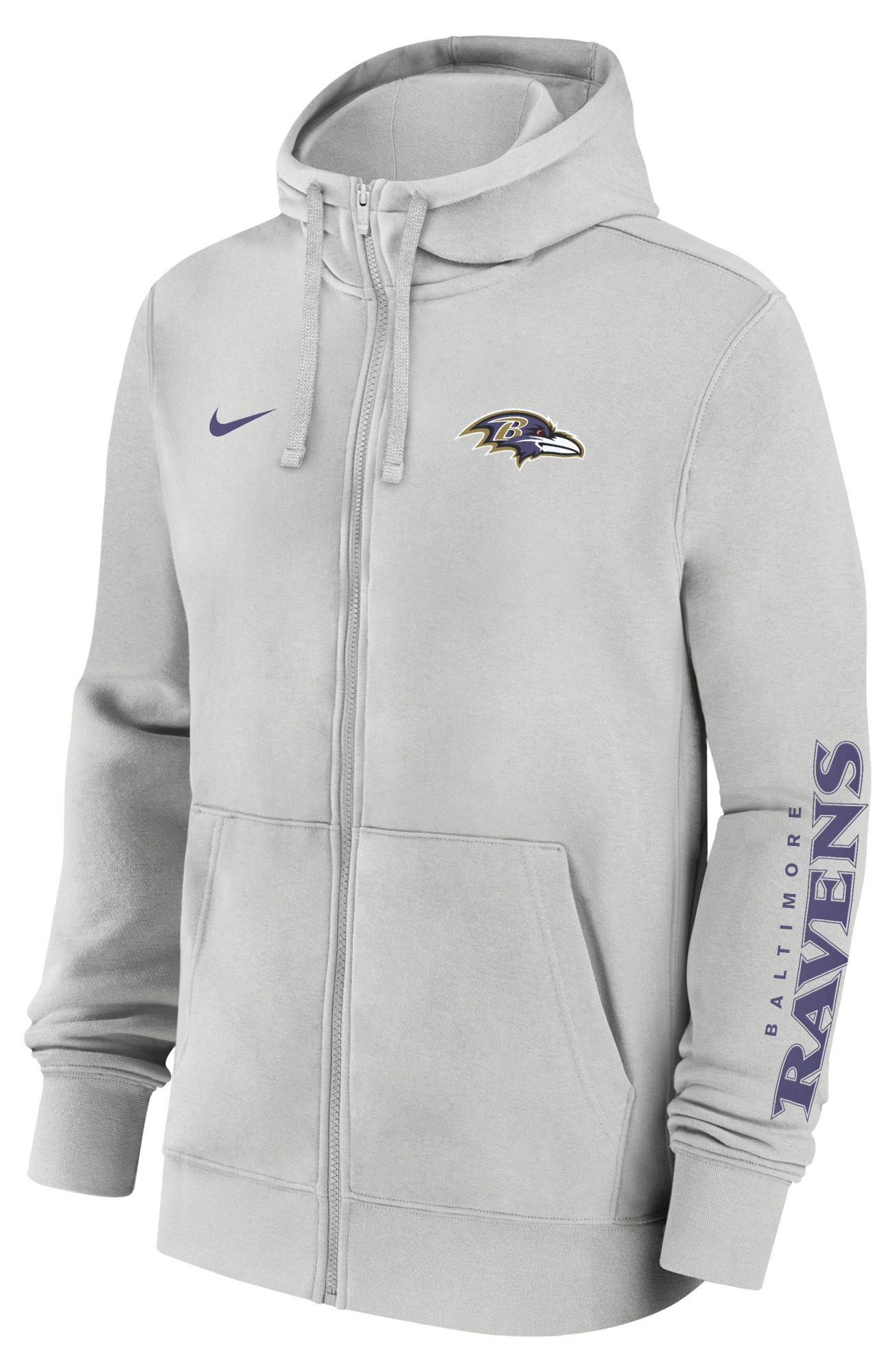 Nike Men's Baltimore Ravens Photon Dust Club Fleece Full Zip Hoodie