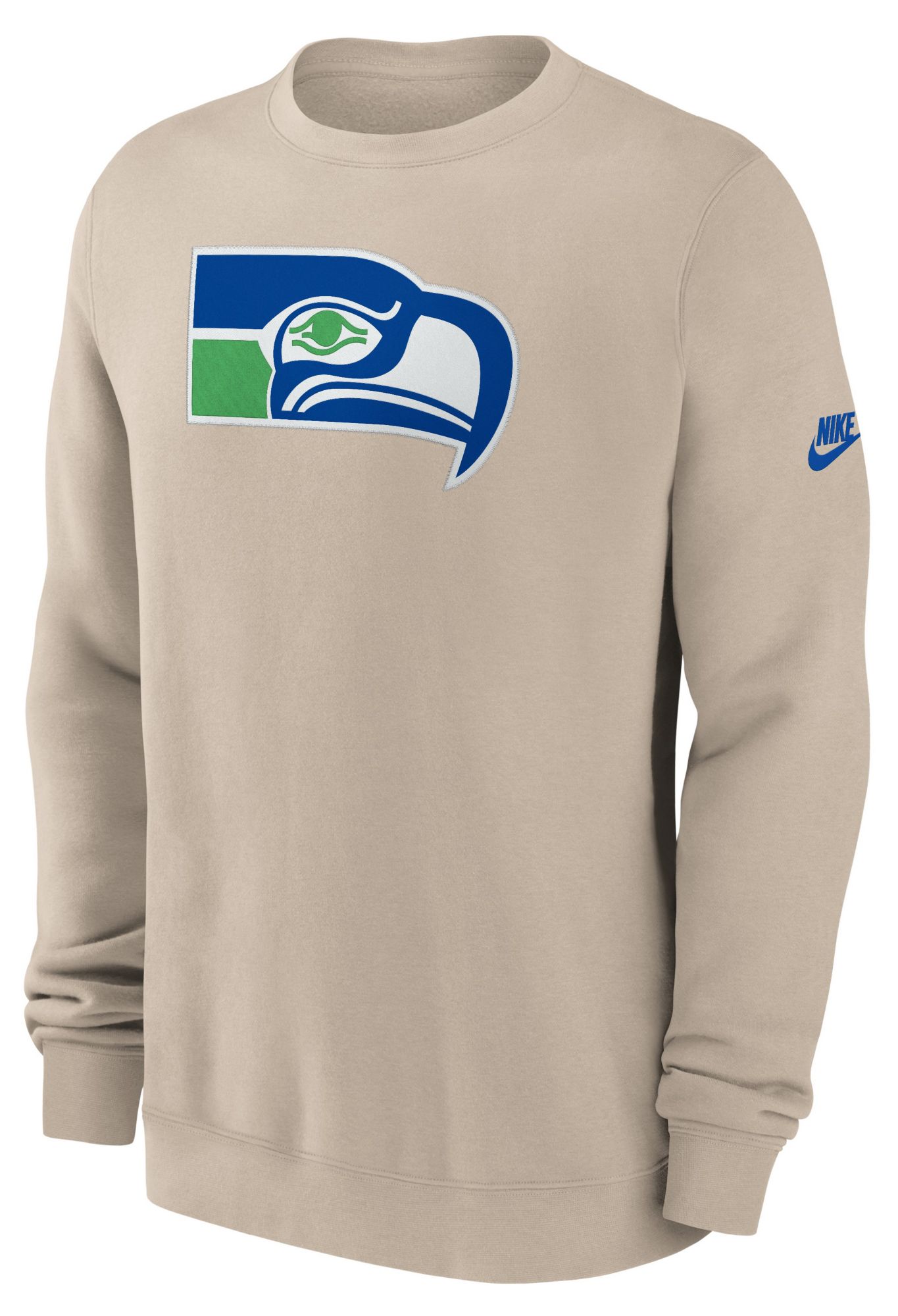 Nike Men's Seattle Seahawks Desert Sand Club Fleece Rewind Crewneck Sweatshirt